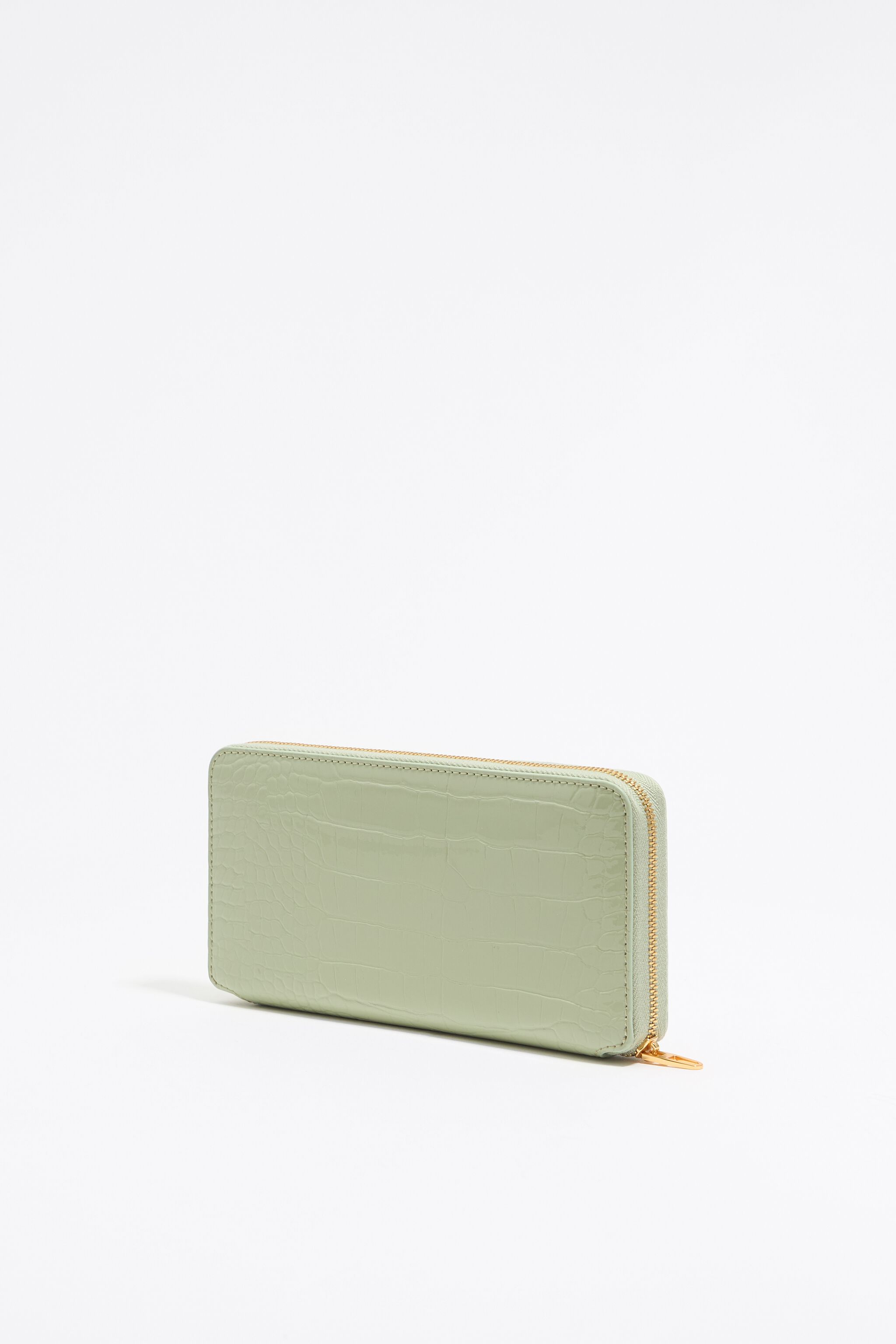 Pastel green mock croc horizontal wallet