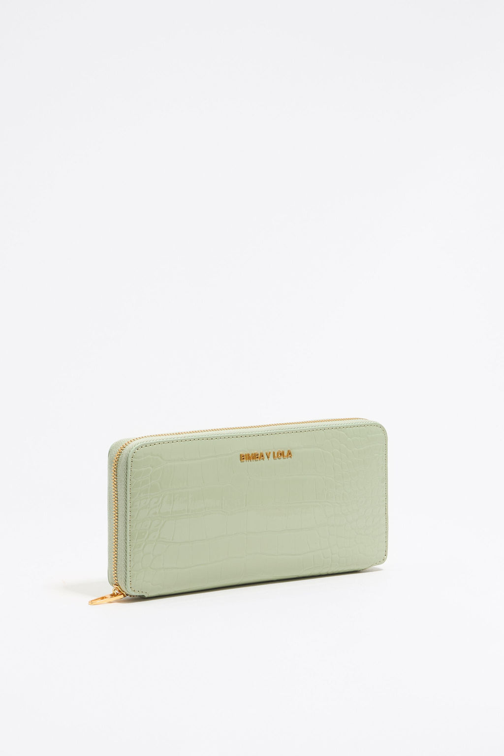 Pastel green mock croc horizontal wallet