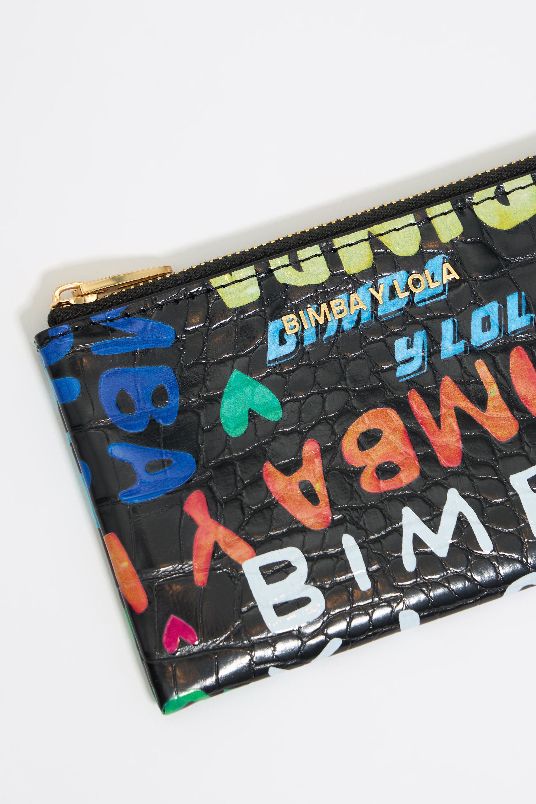 Black mock croc BIMBA logos card holder