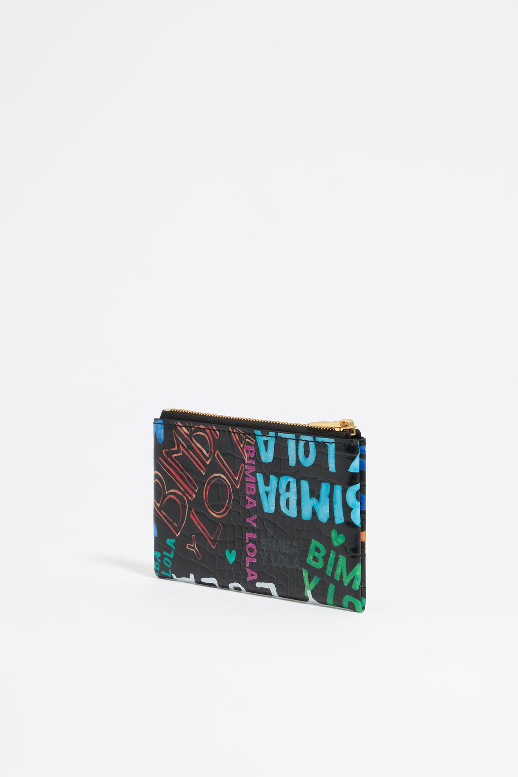 Black mock croc BIMBA logos card holder