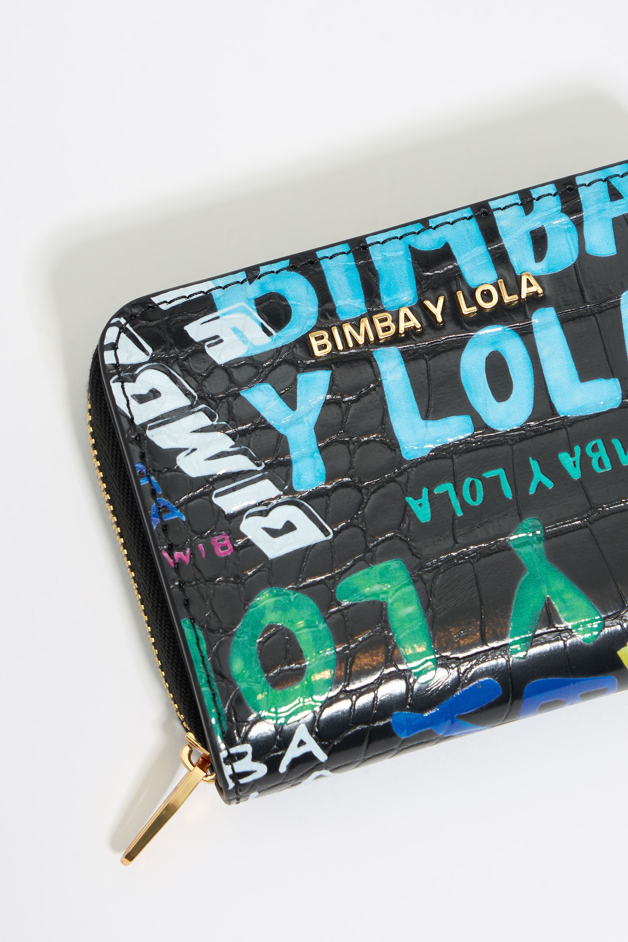 Black mock croc BIMBA logos card holder