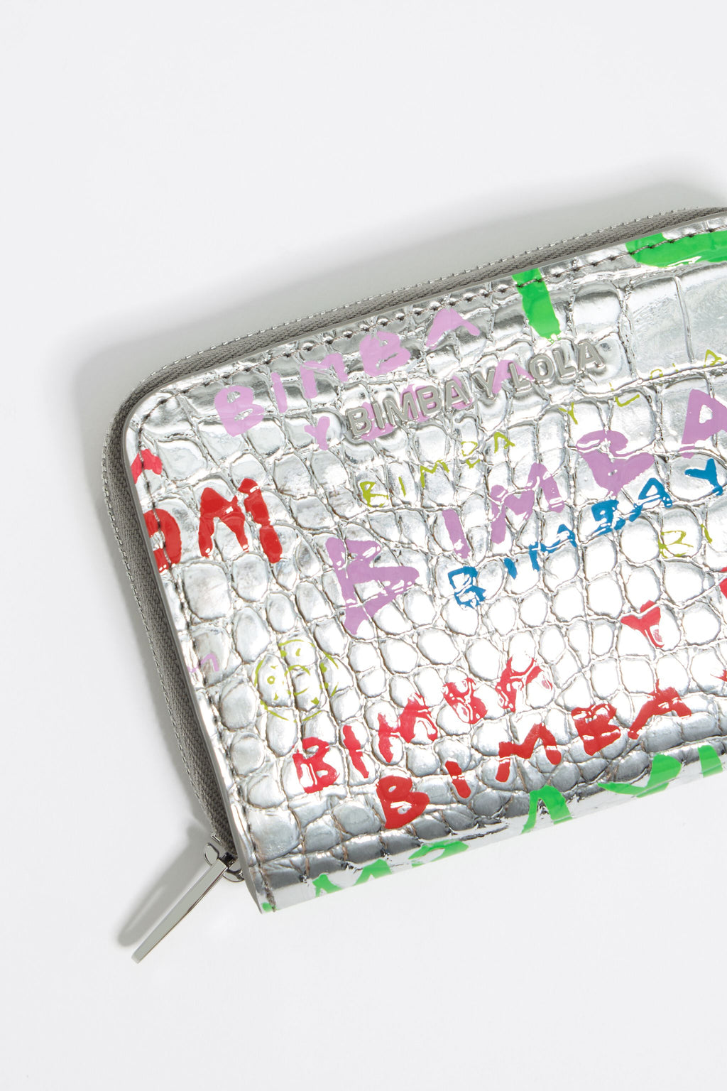 Silver mock croc BIMBAYLOLA.COM card holder