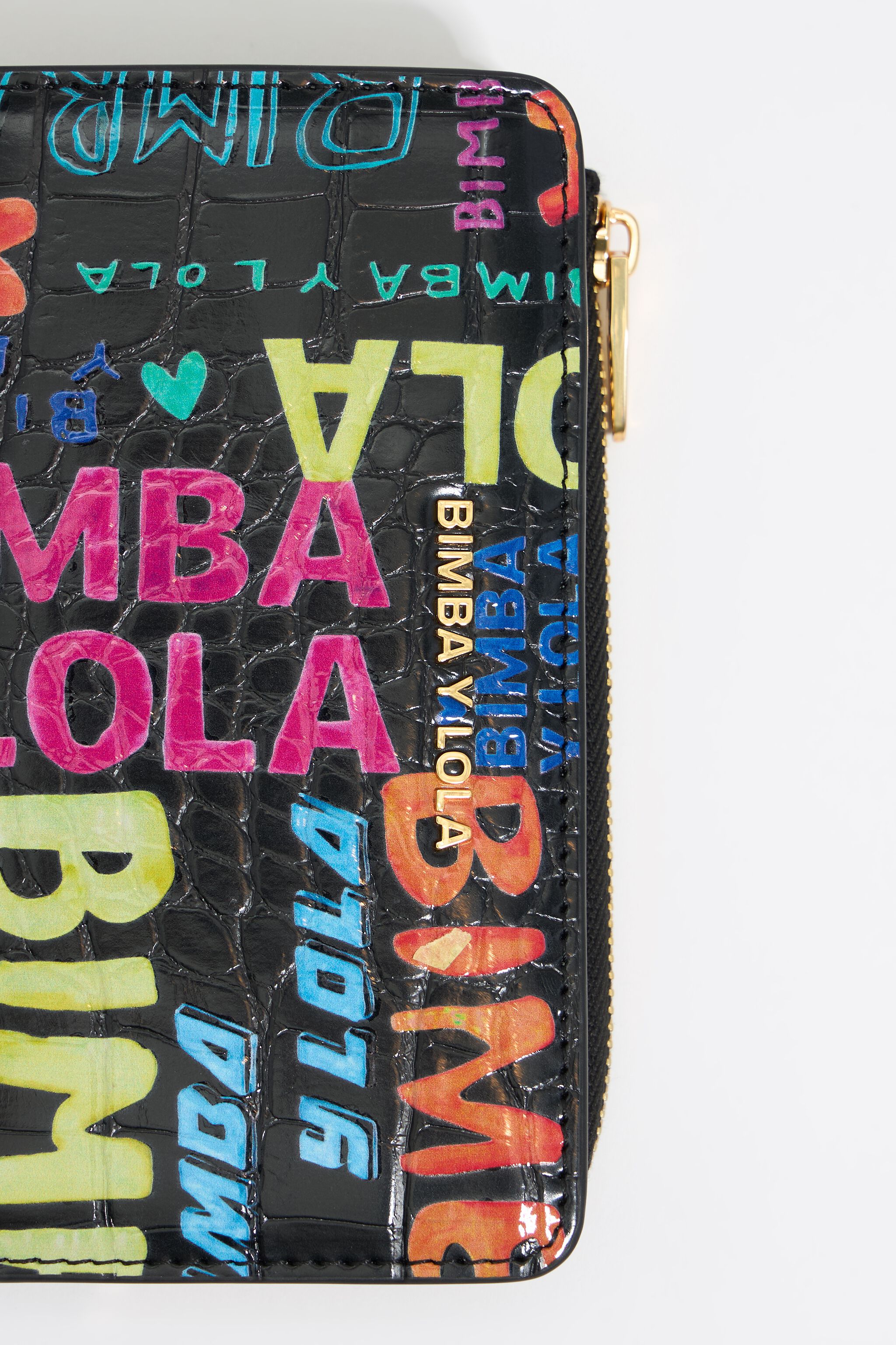 Black mock croc BIMBA logos purse