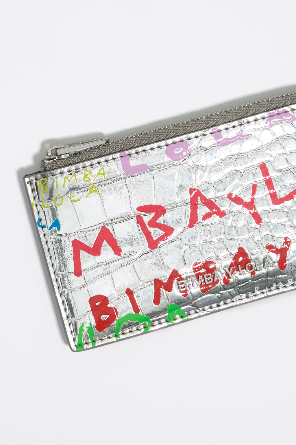 Silver mock croc BIMBAYLOLA.COM card holder/coin purse