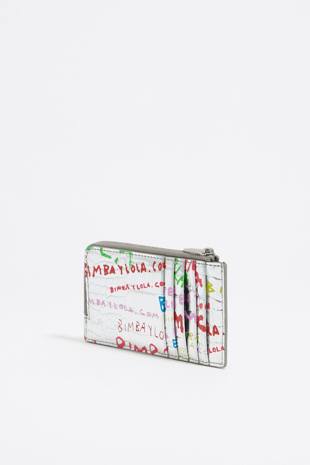 Silver mock croc BIMBAYLOLA.COM card holder/coin purse