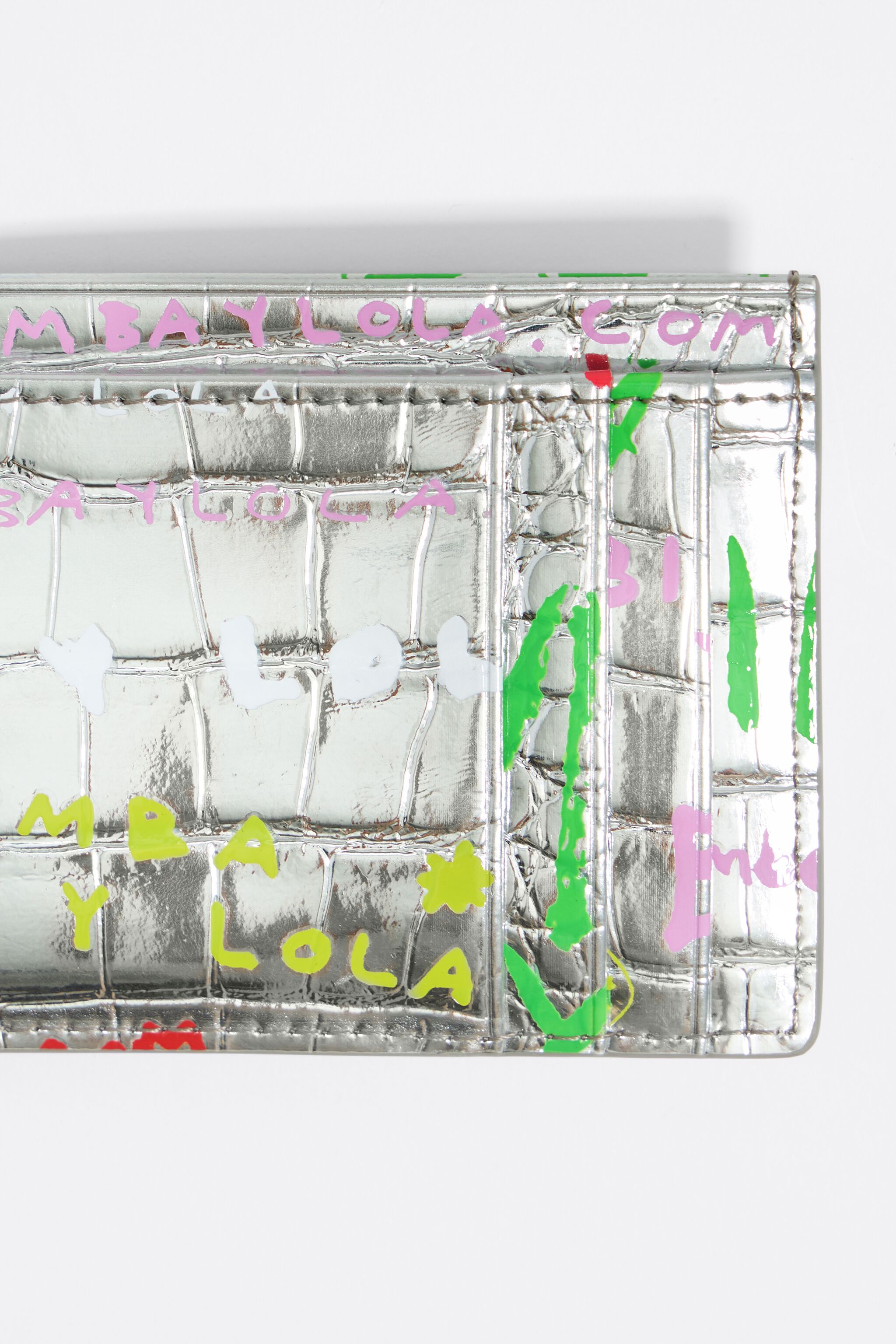 Silver mock croc BIMBAYLOLA.COM card holder