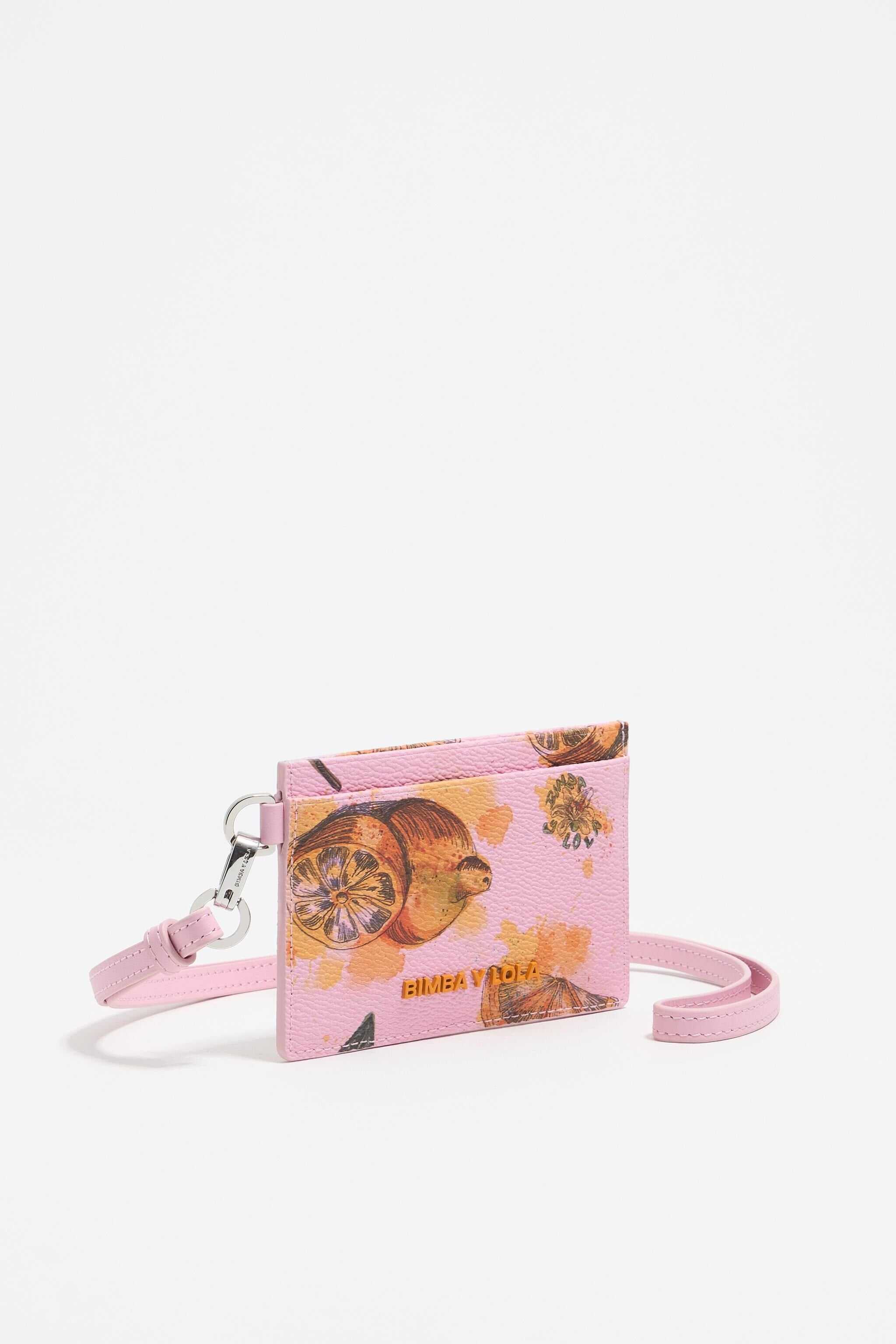 Pink Lemons pebbled card holder