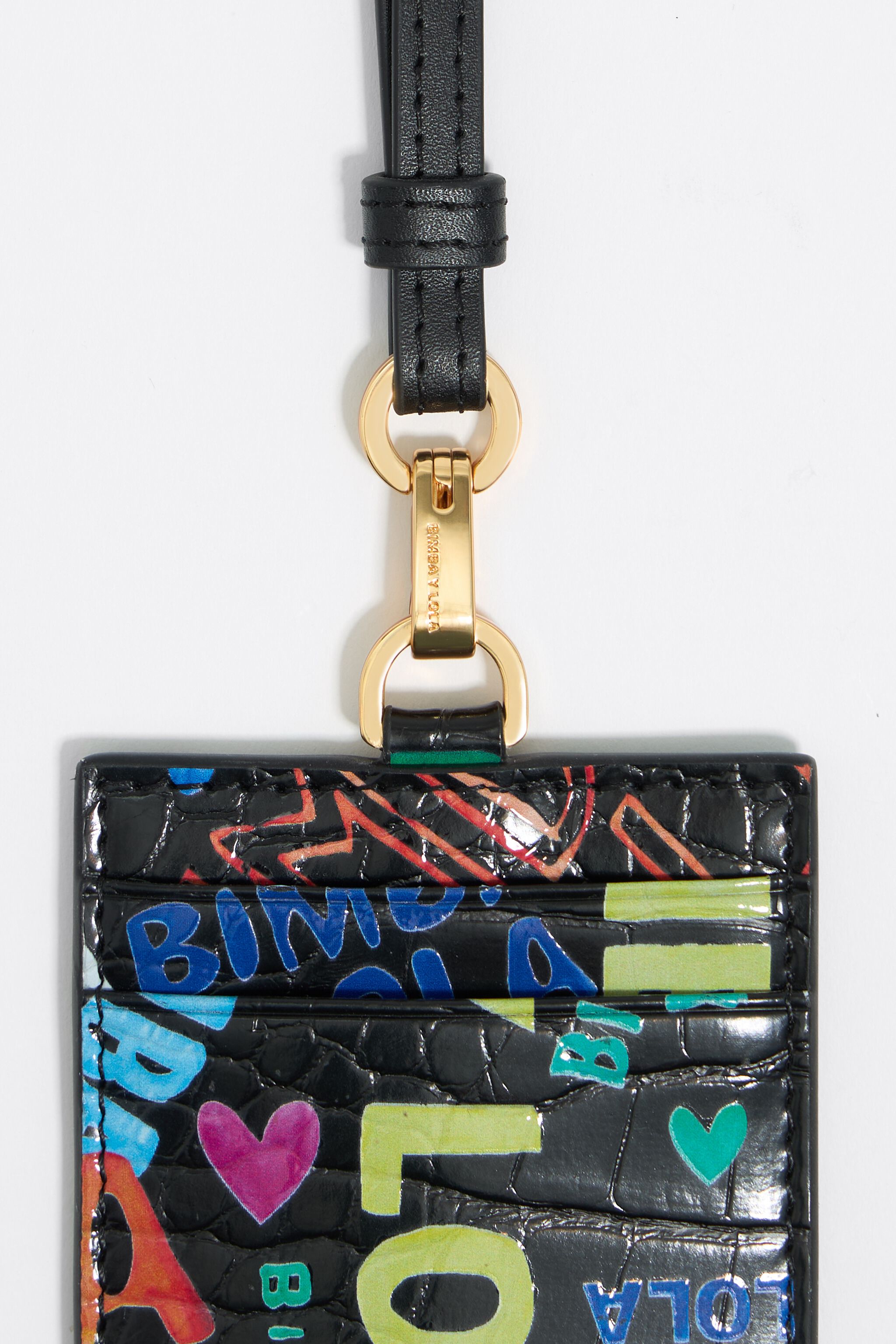 Black mock croc BIMBA logos card holder