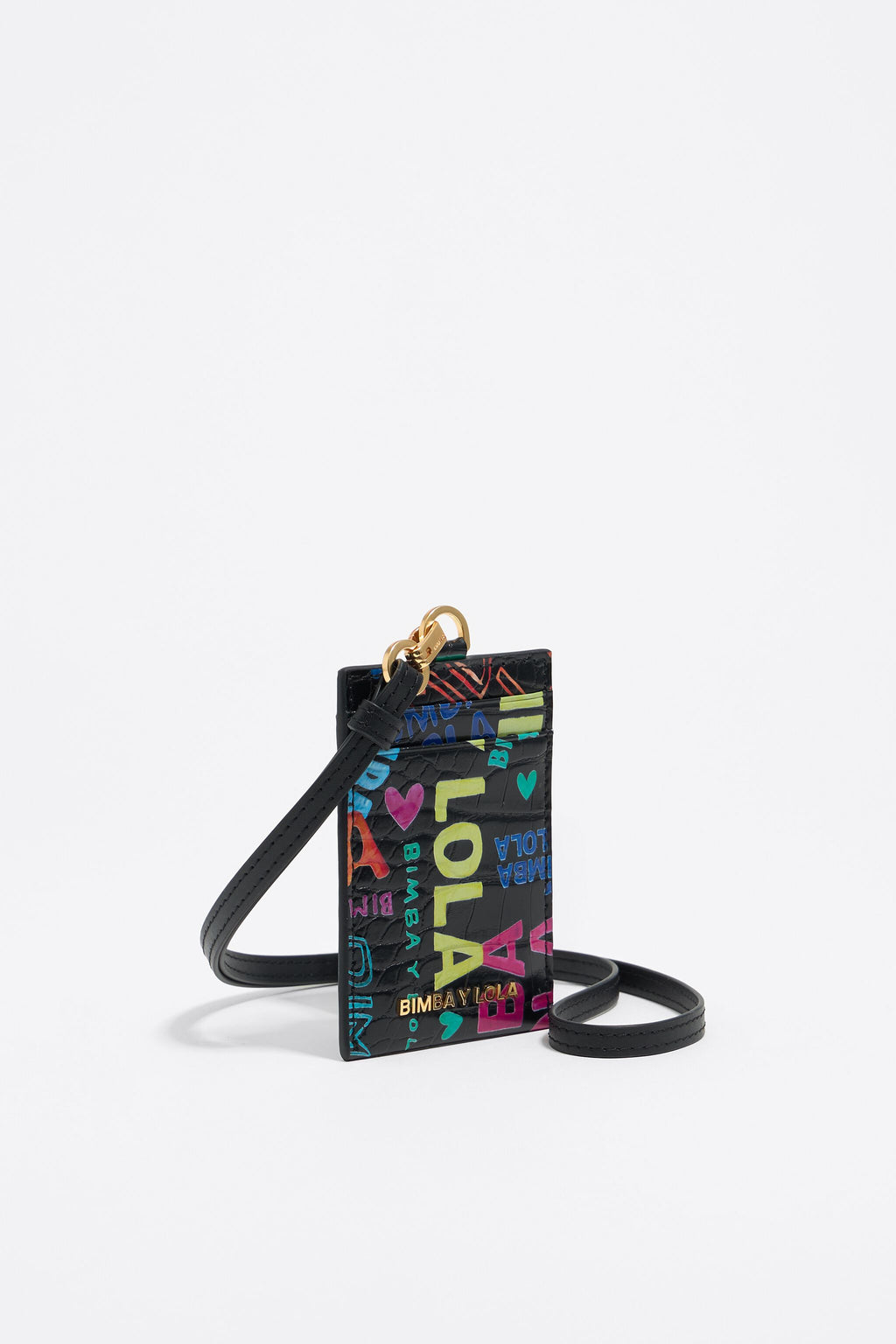 Black mock croc BIMBA logos card holder
