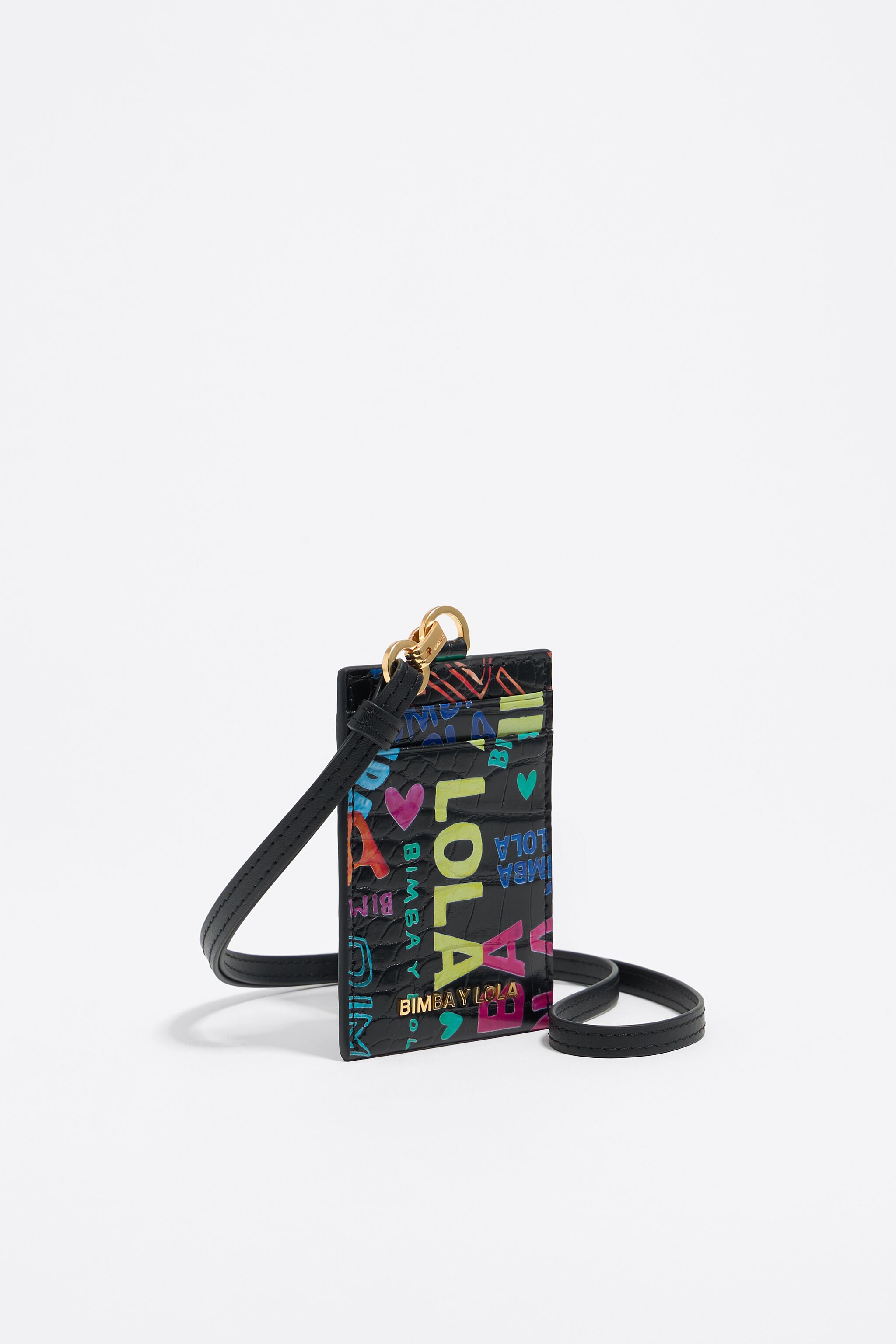 Black mock croc BIMBA logos card holder