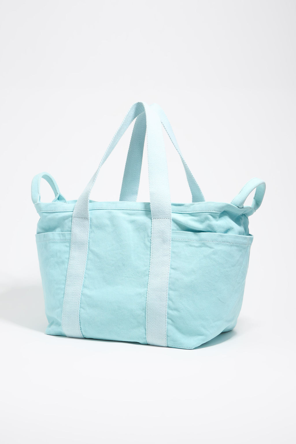 Large light blue woven beach bag