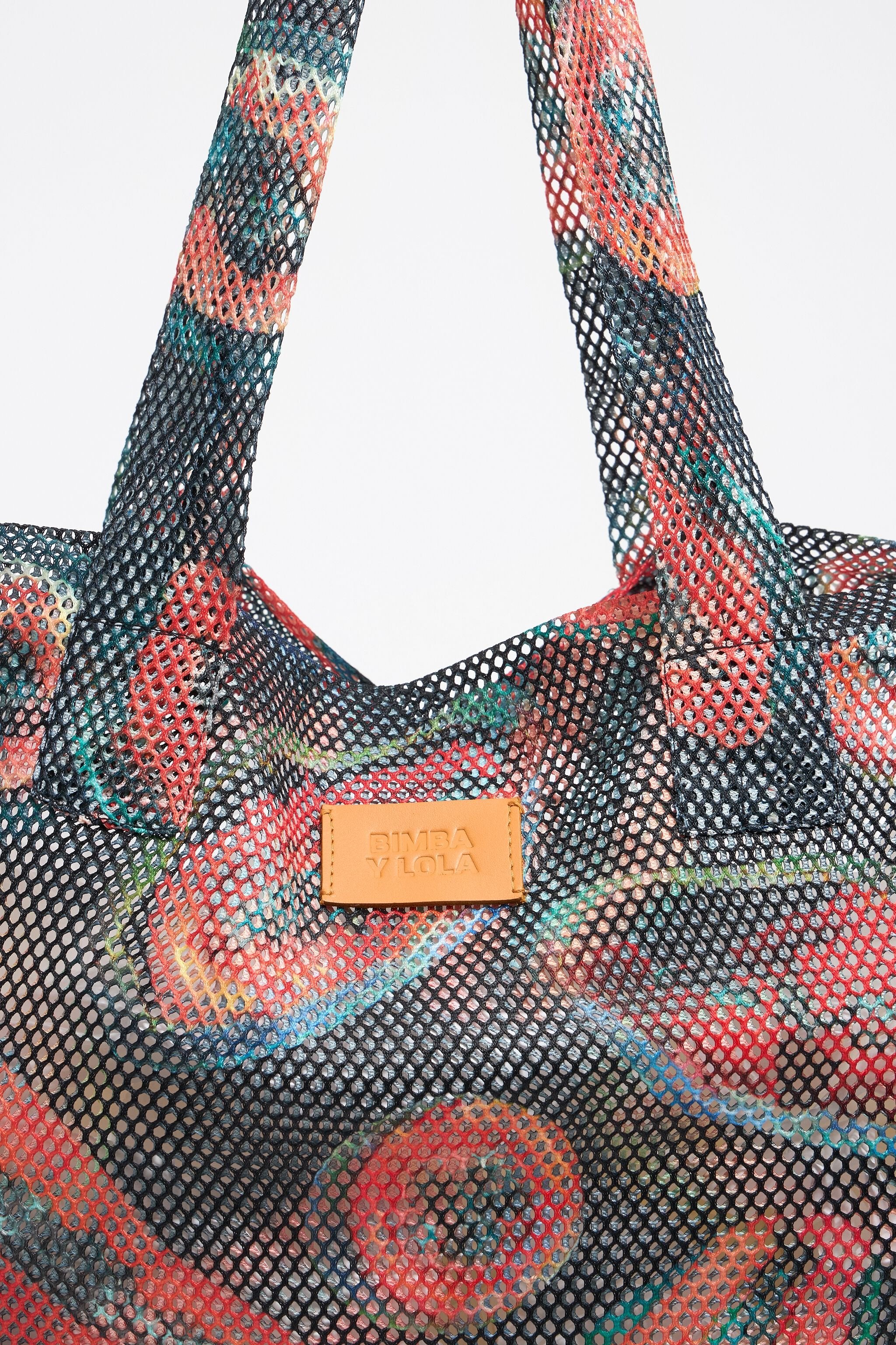 Black nylon shopper bag with papaya print
