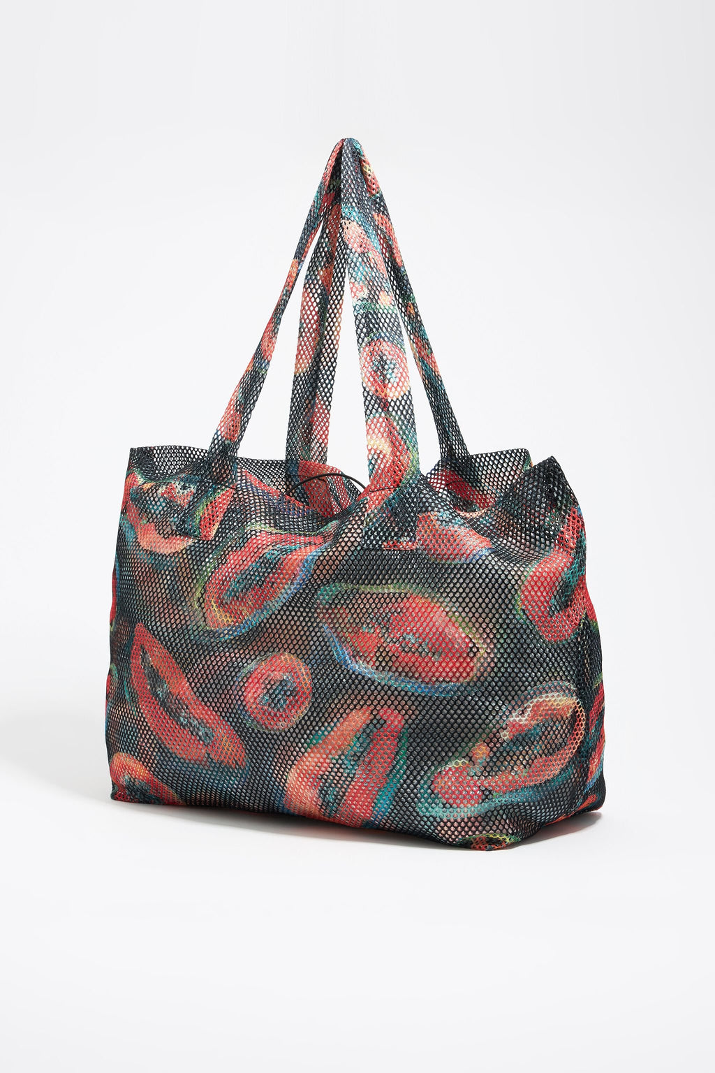 Black nylon shopper bag with papaya print