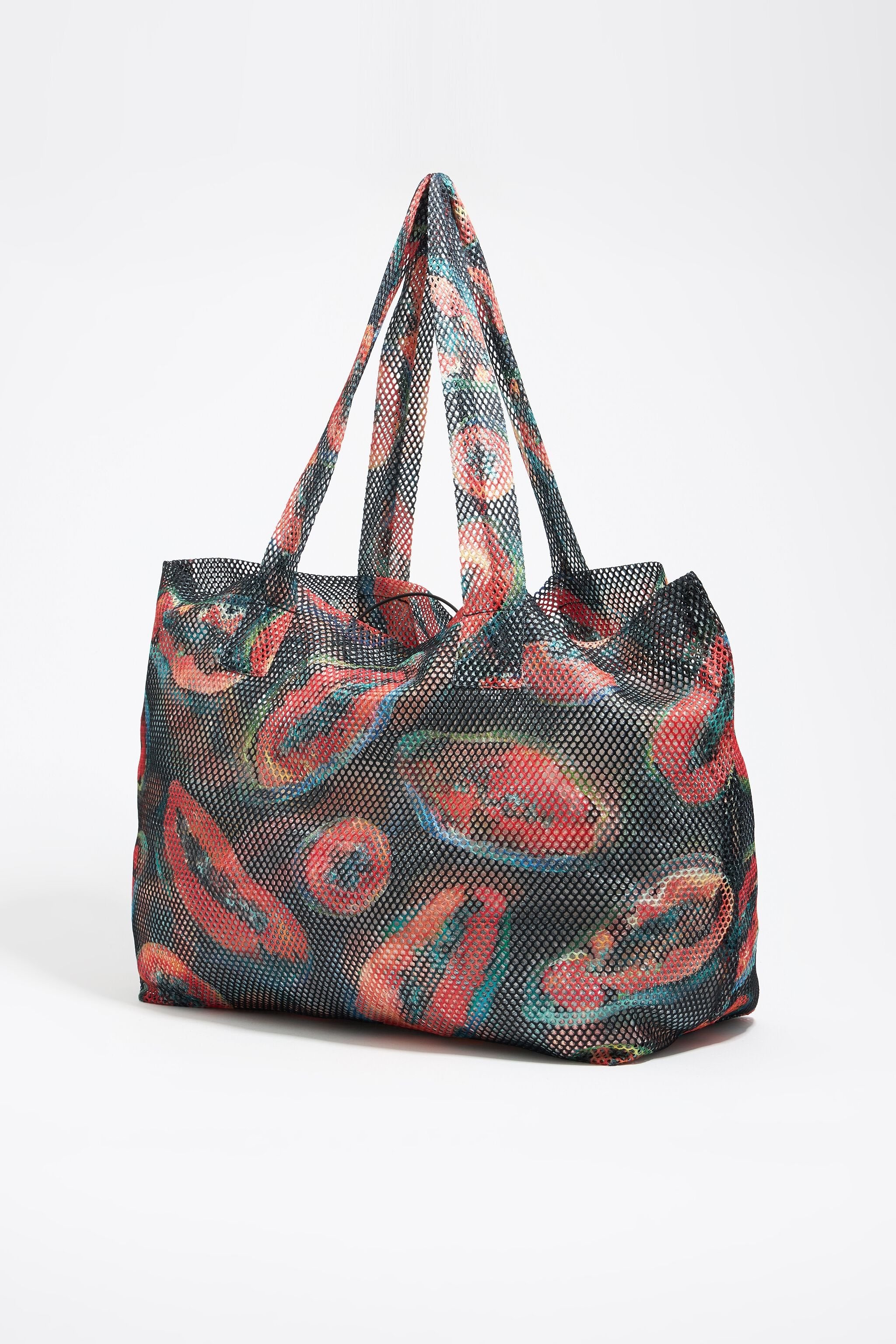 Black nylon shopper bag with papaya print