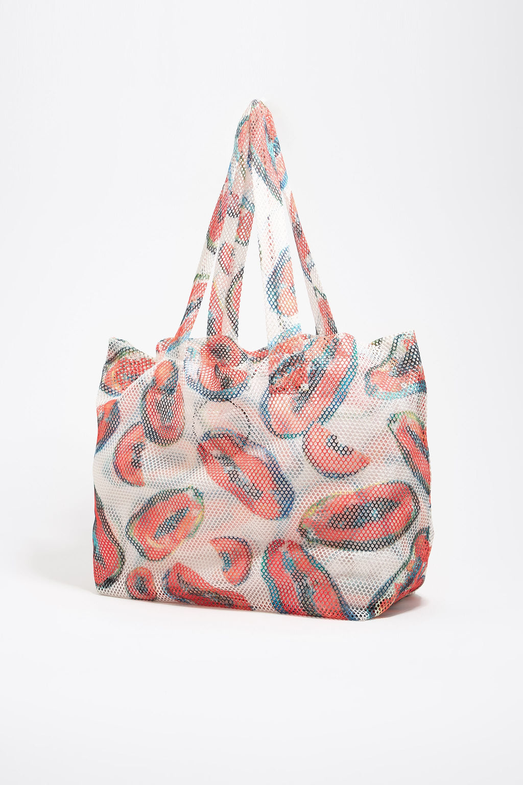Ivory nylon shopper bag with papaya print