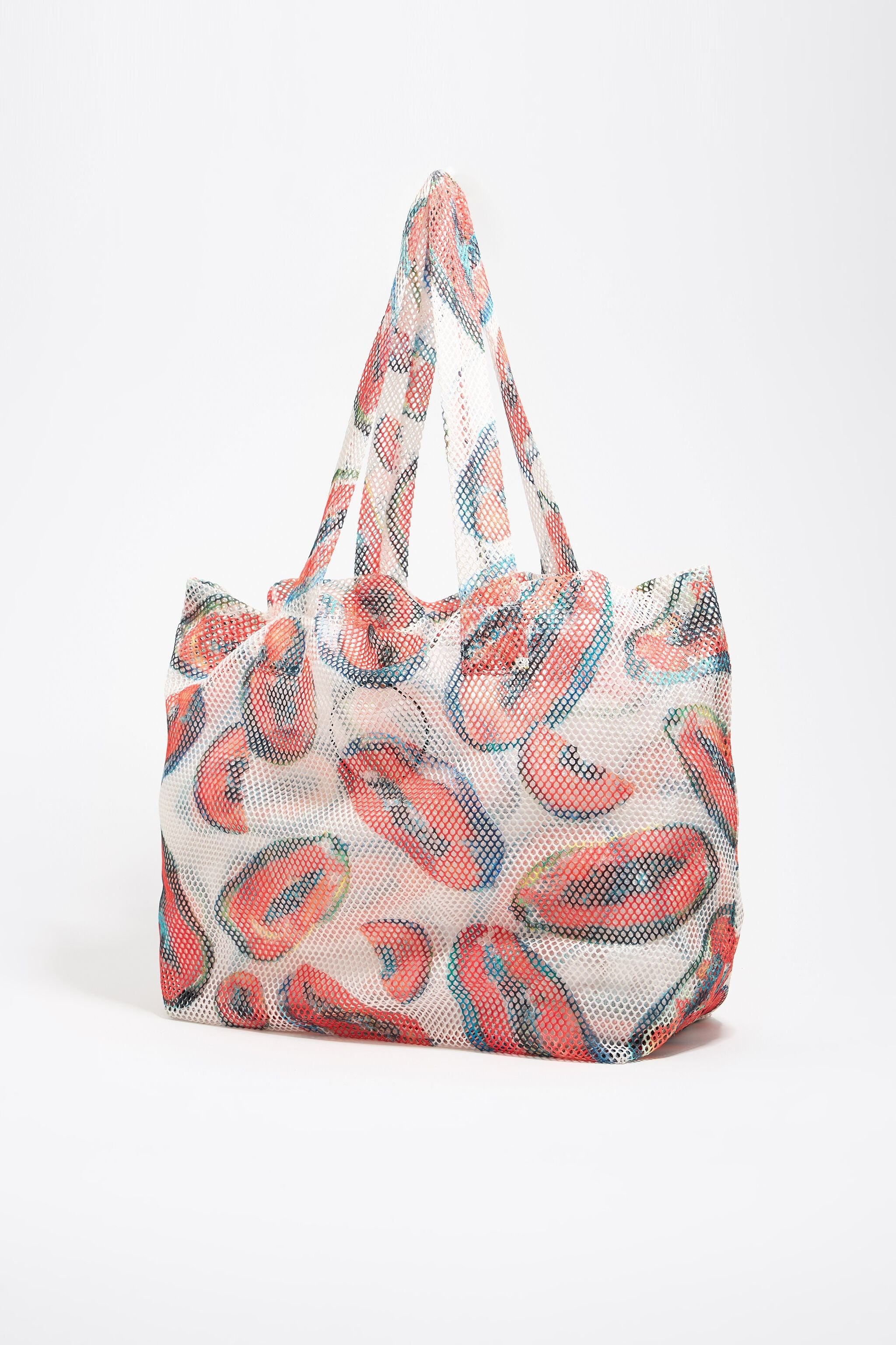 Ivory nylon shopper bag with papaya print