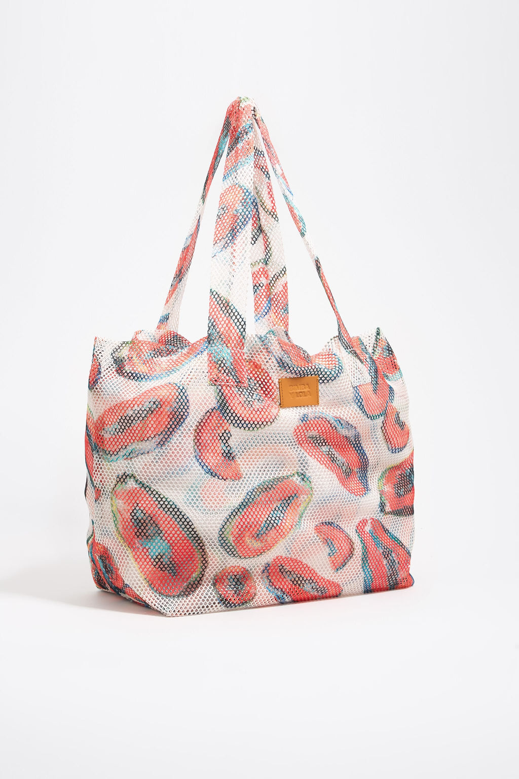 Ivory nylon shopper bag with papaya print