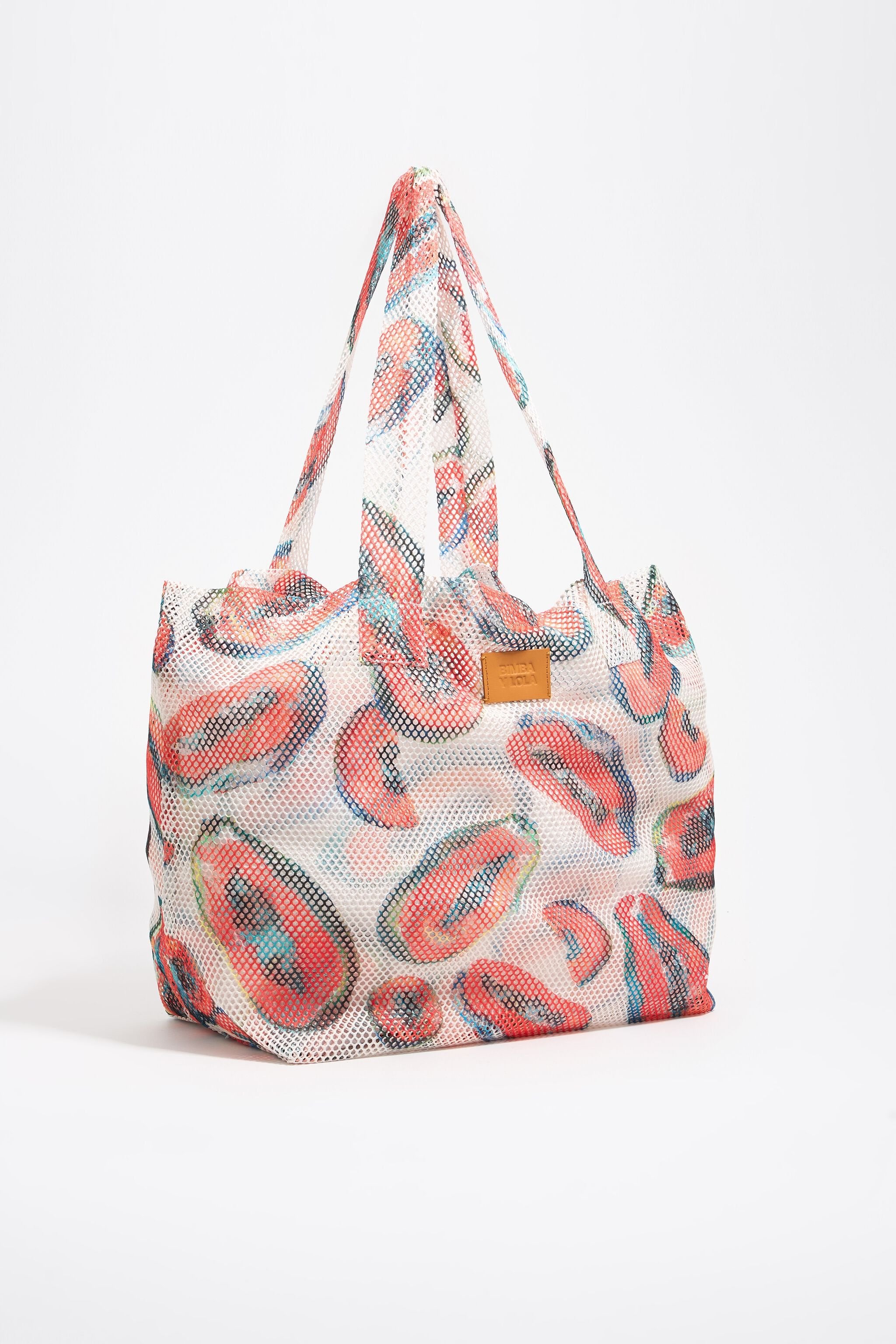Ivory nylon shopper bag with papaya print