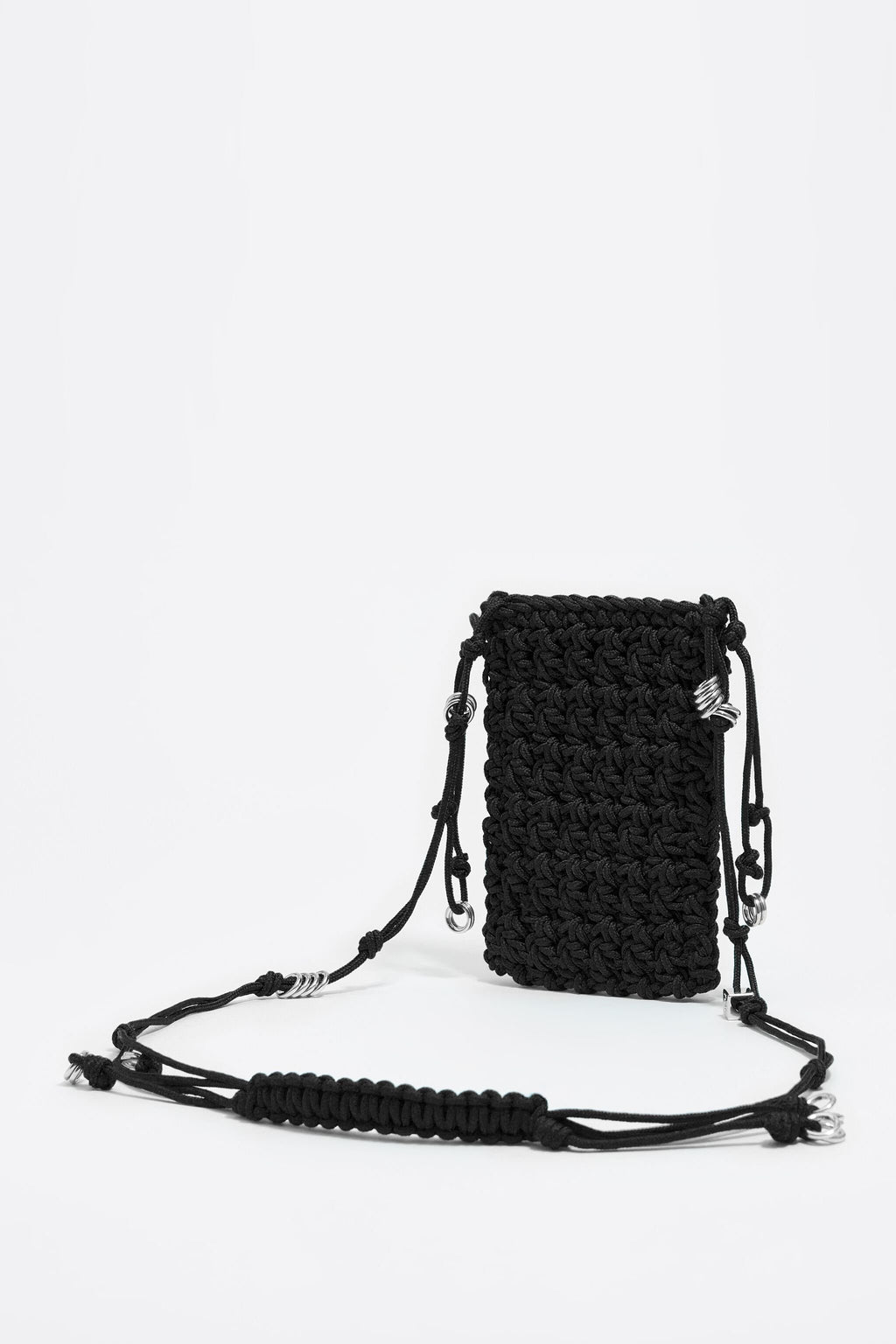 Mini black plaited flat bag