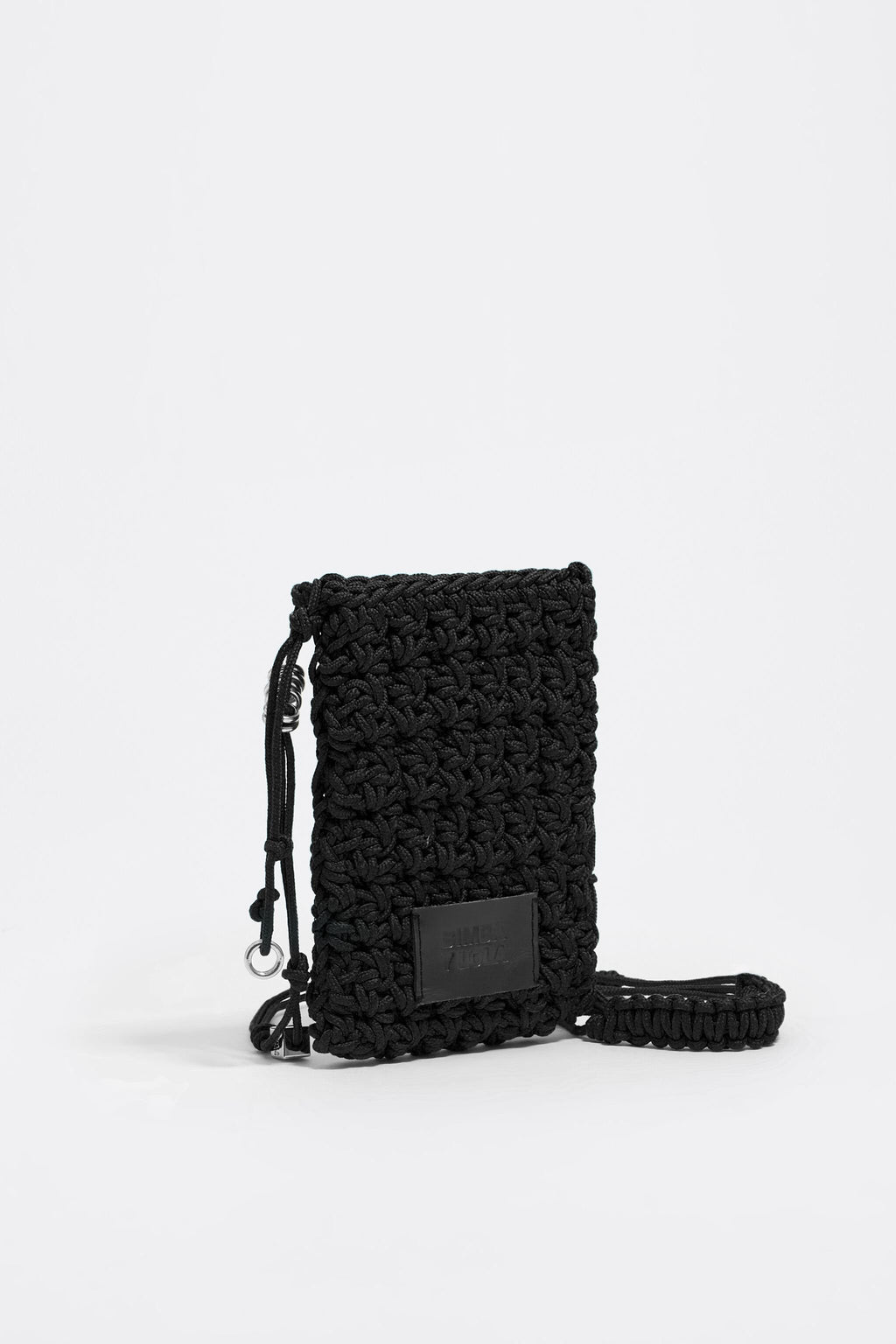 Mini black plaited flat bag