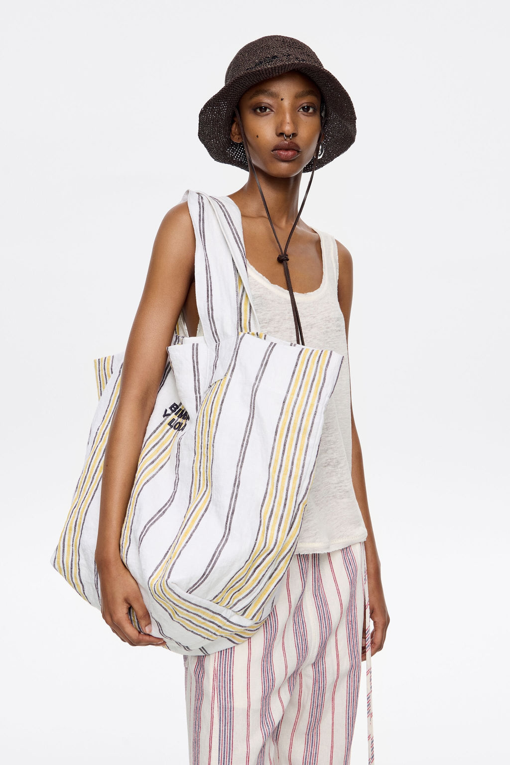 Lime linen maxi shopper bag