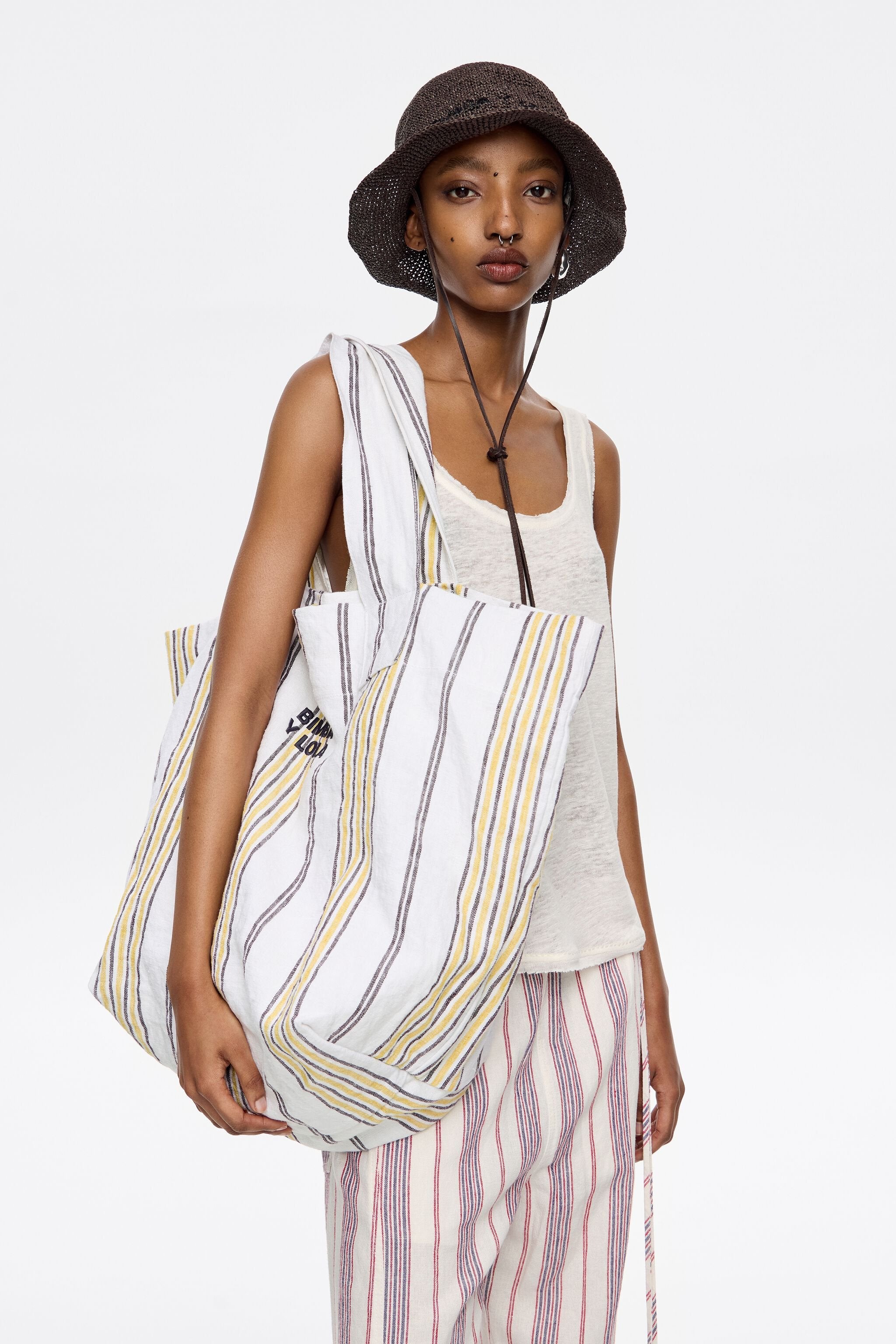 Lime linen maxi shopper bag