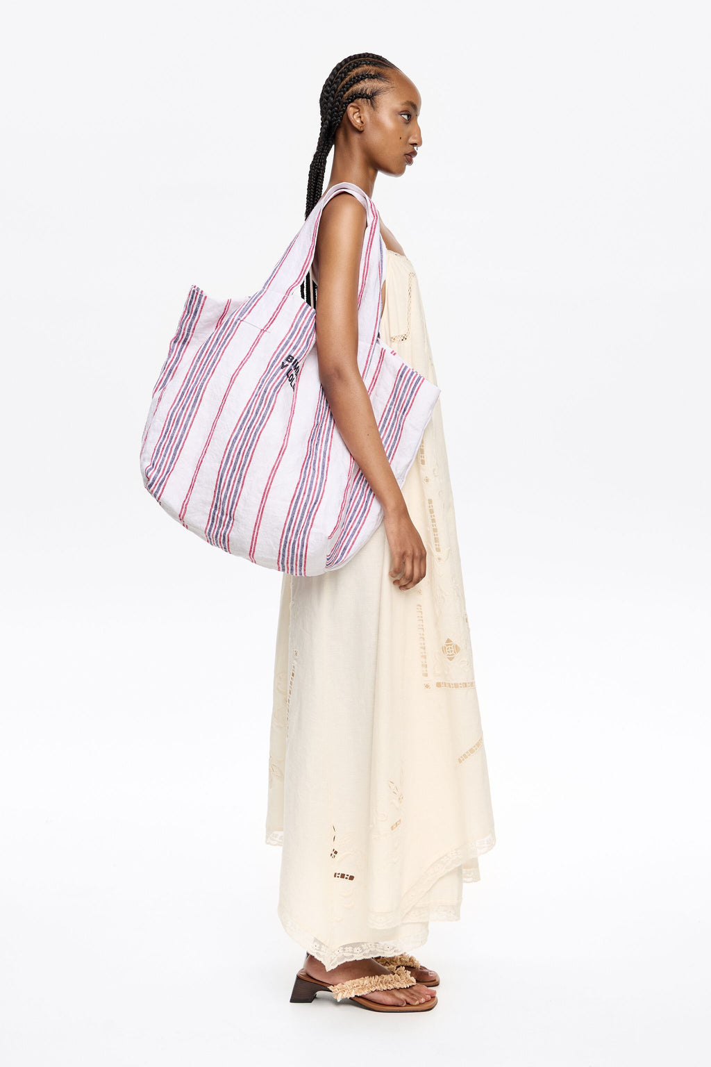 Strawberry linen maxi shopper bag