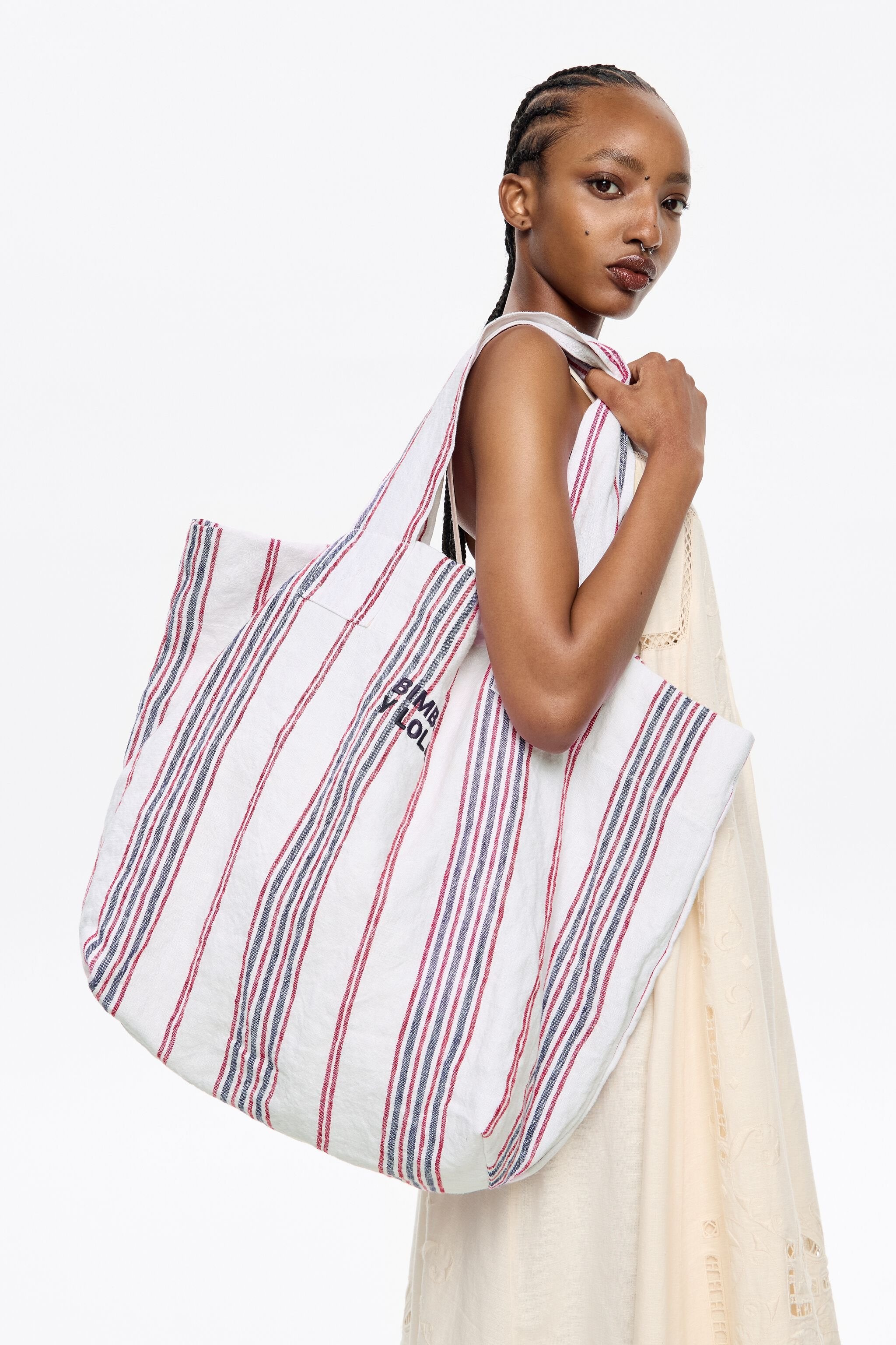 Strawberry linen maxi shopper bag