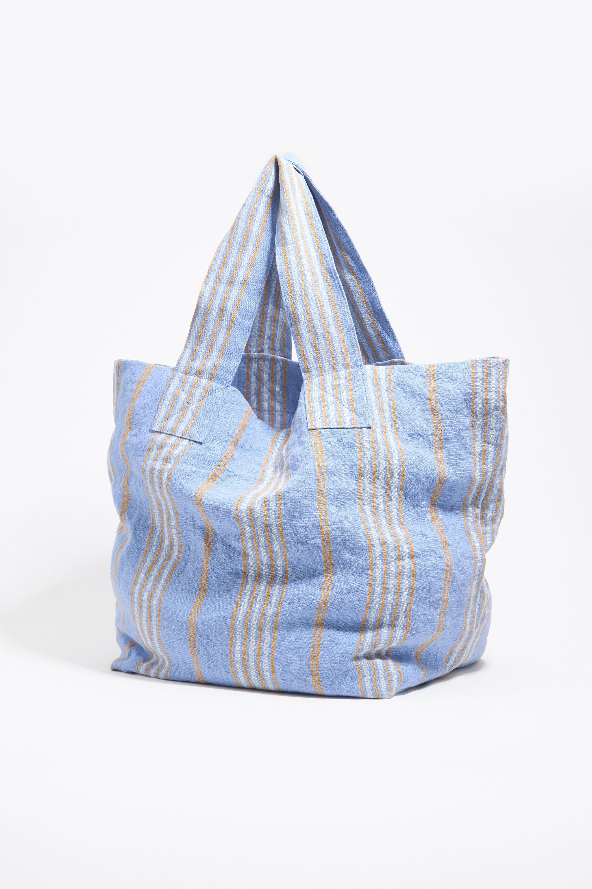 Pastel blue linen maxi shopper bag