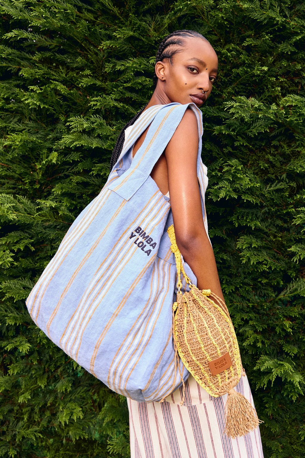 Pastel blue linen maxi shopper bag