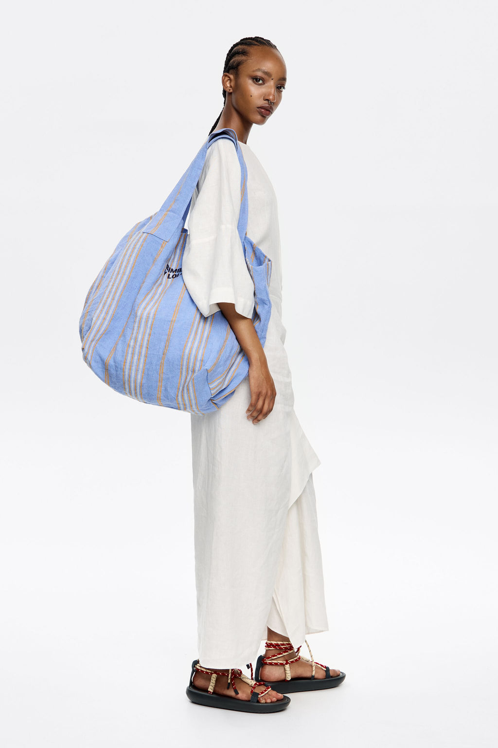 Pastel blue linen maxi shopper bag