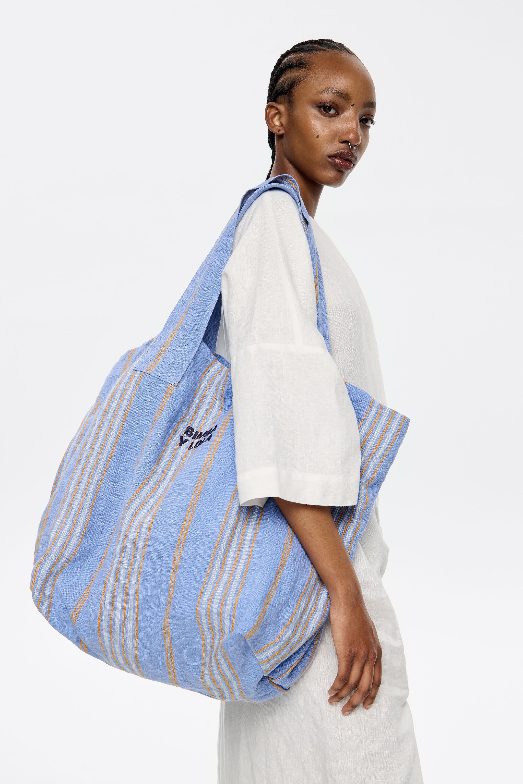 Pastel blue linen maxi shopper bag