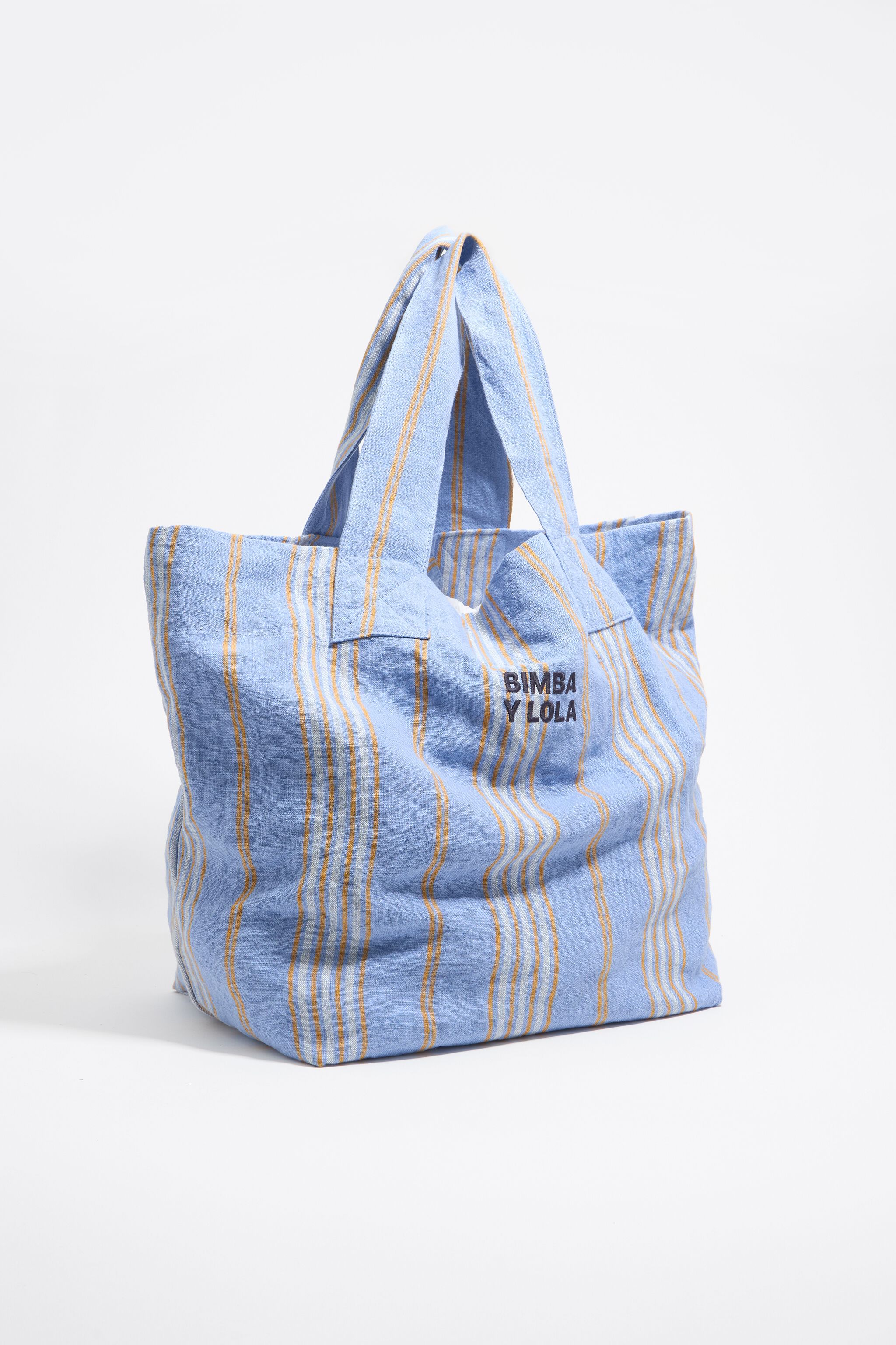 Pastel blue linen maxi shopper bag