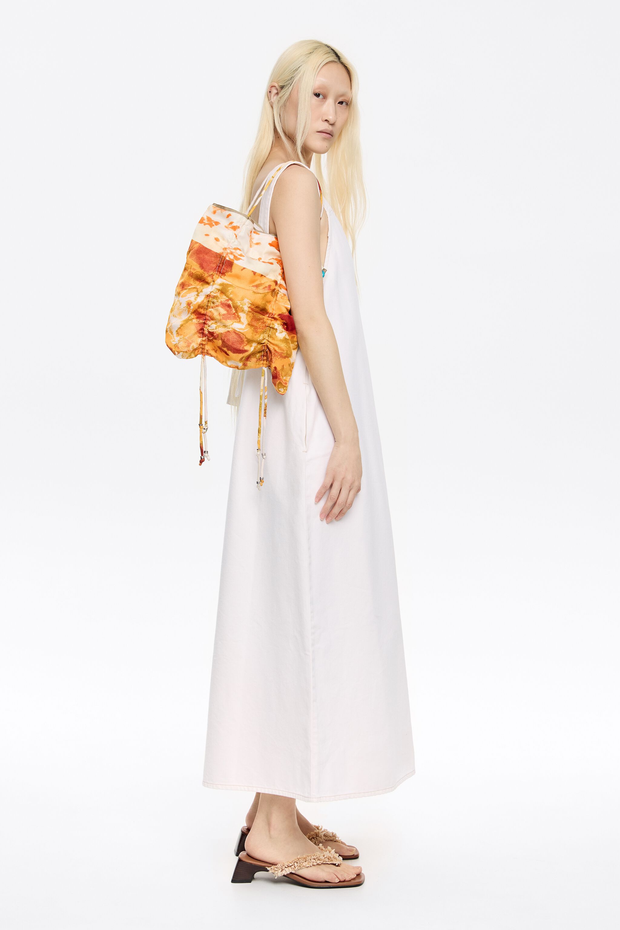 Orange patchwork silk handbag