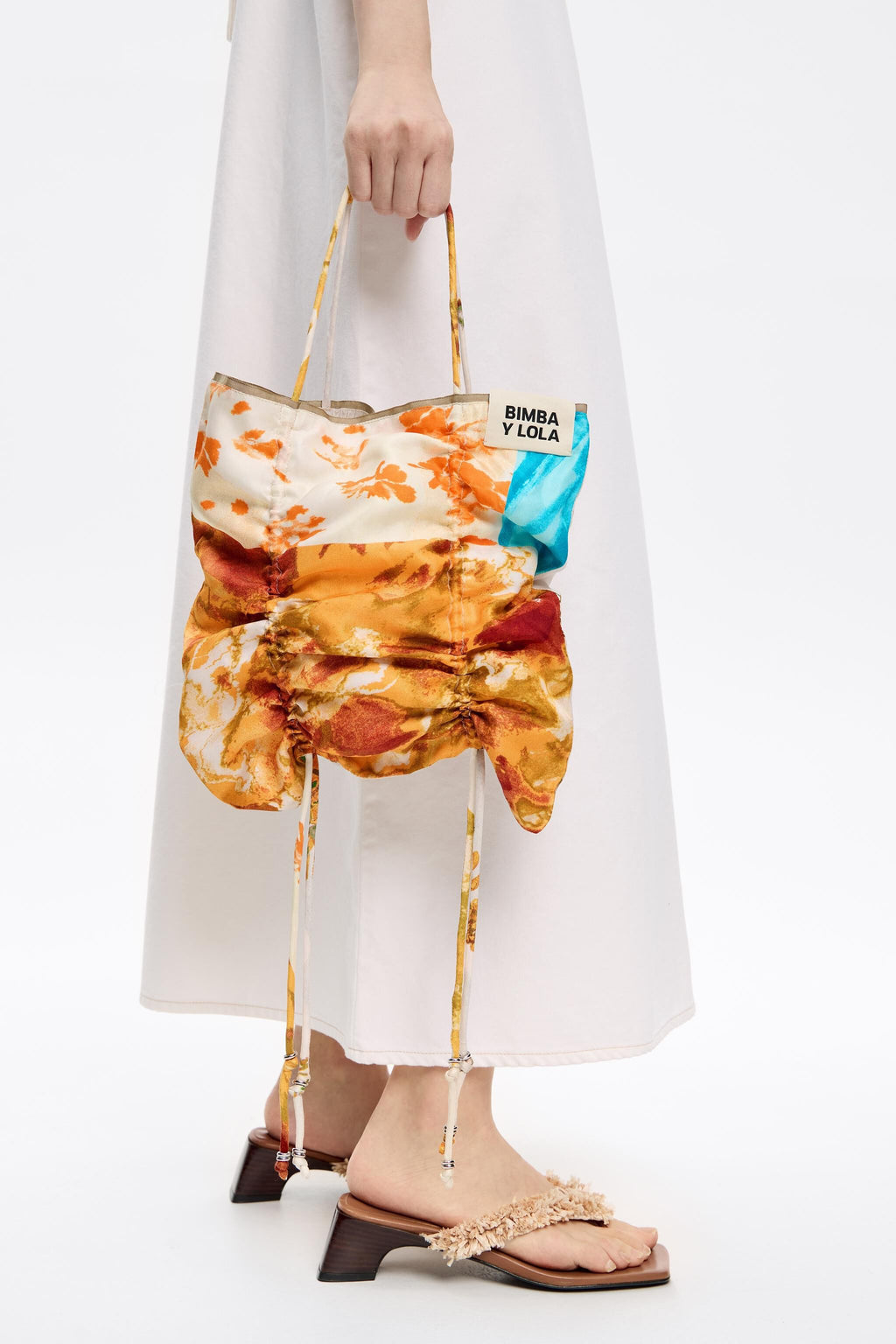 Orange patchwork silk handbag