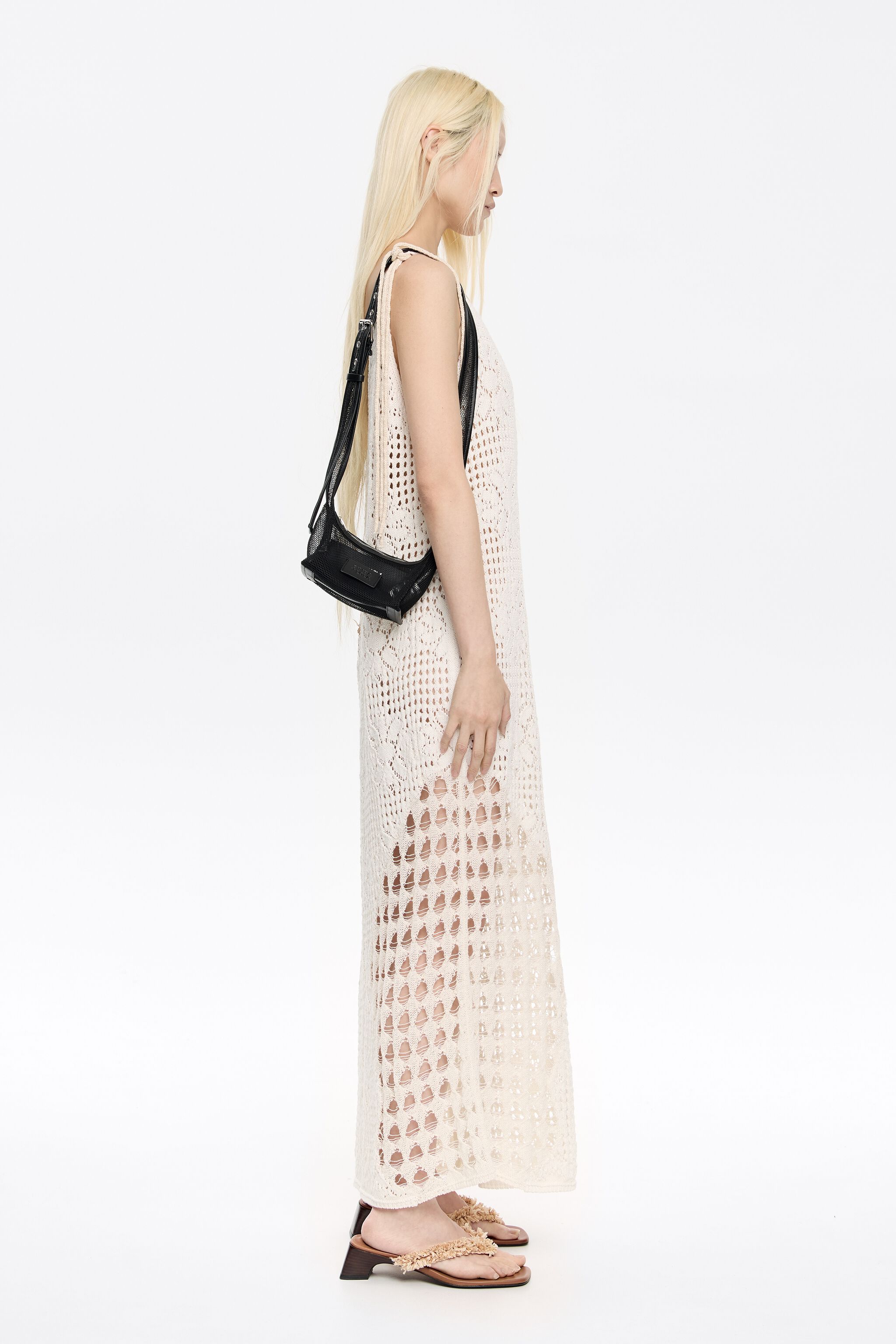 Black mesh crossbody mini bag