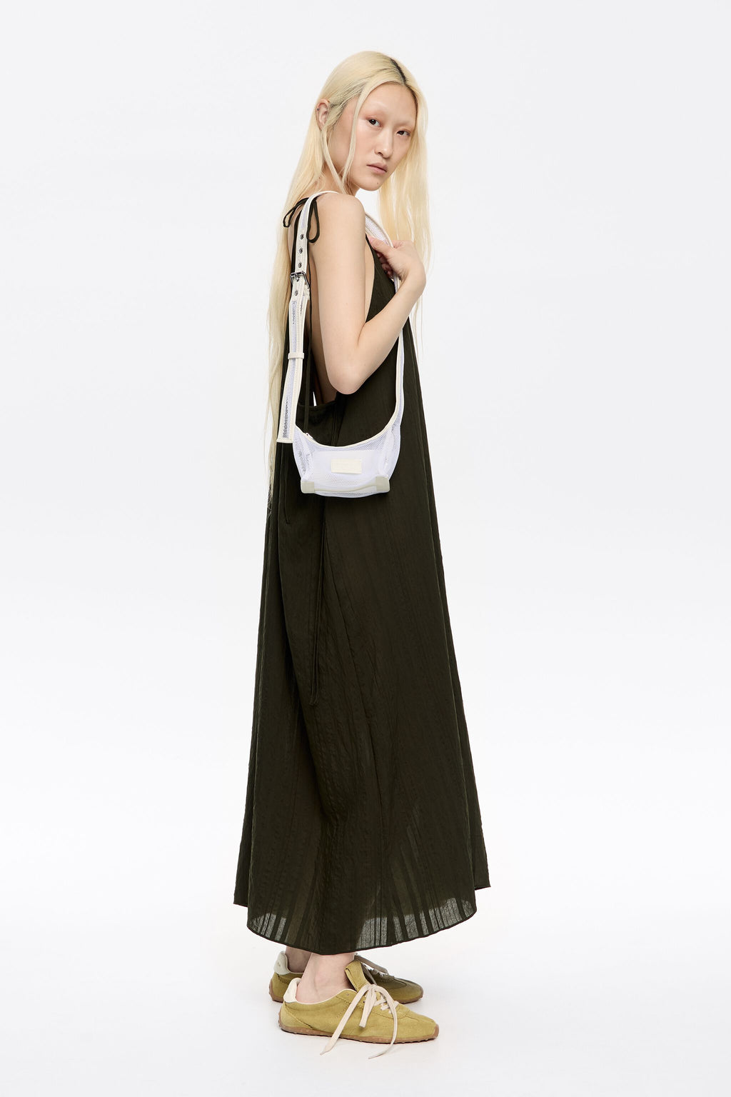 White mesh crossbody mini bag