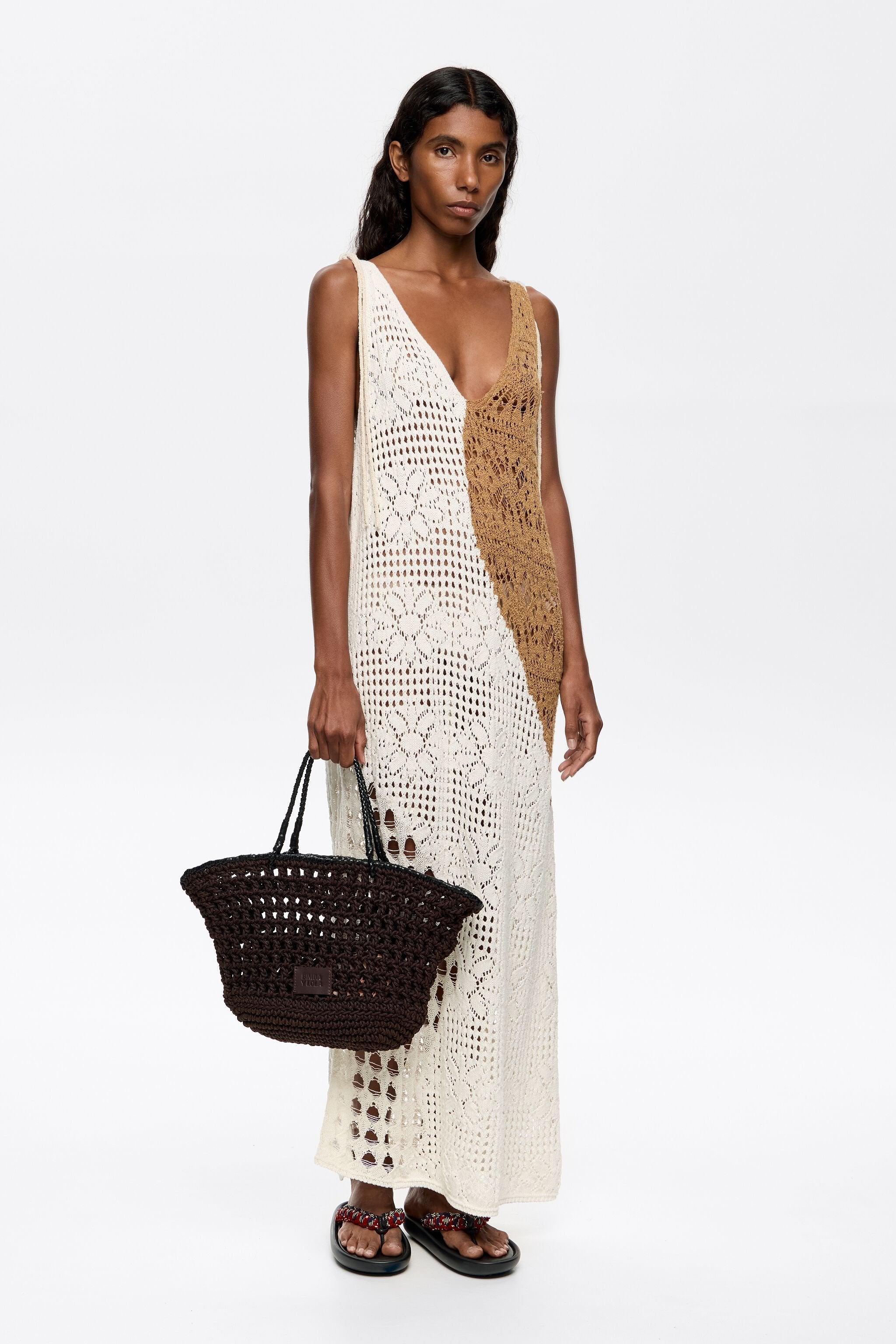 Dark brown plaited leather handbag