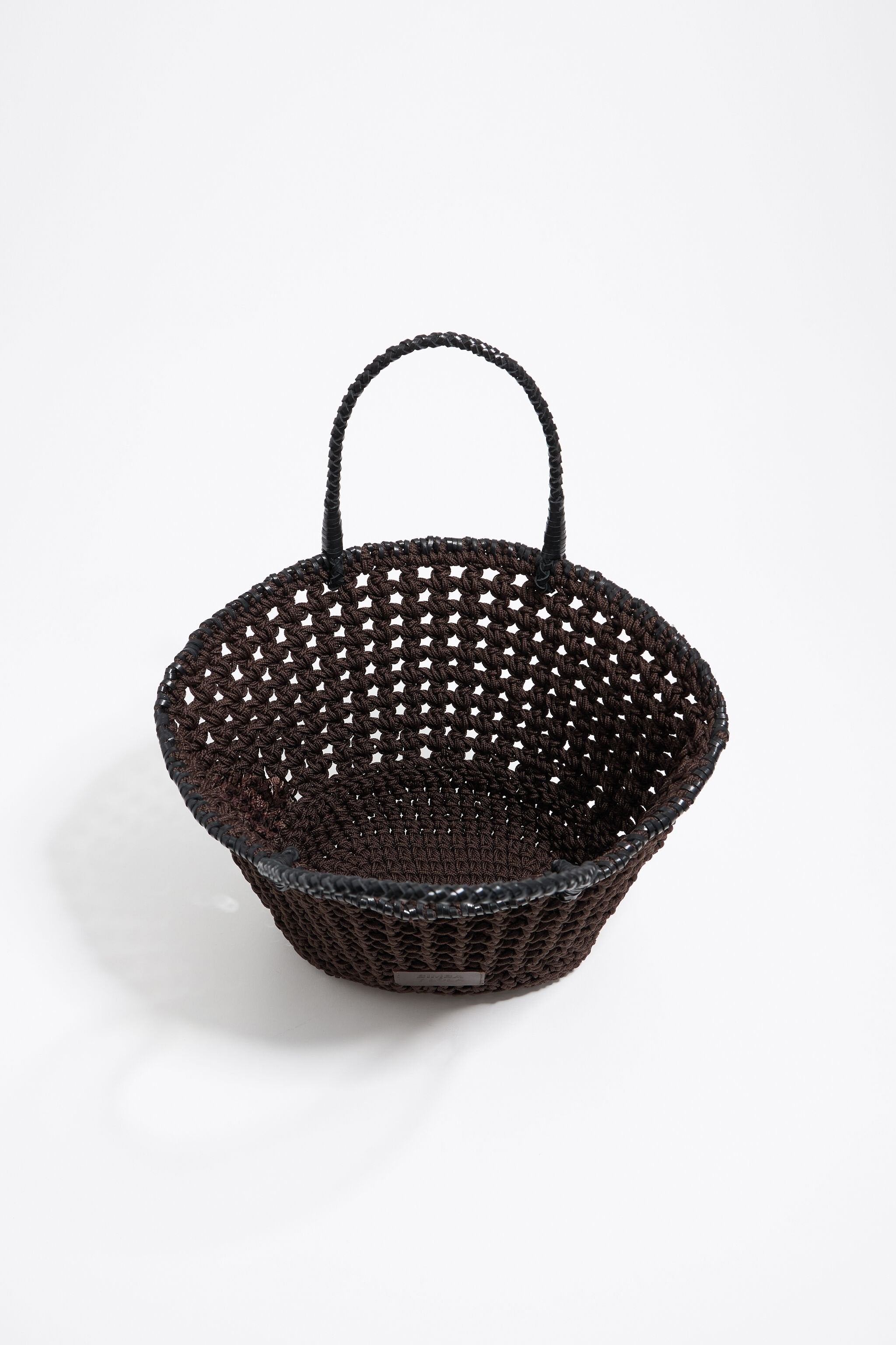 Dark brown plaited leather handbag