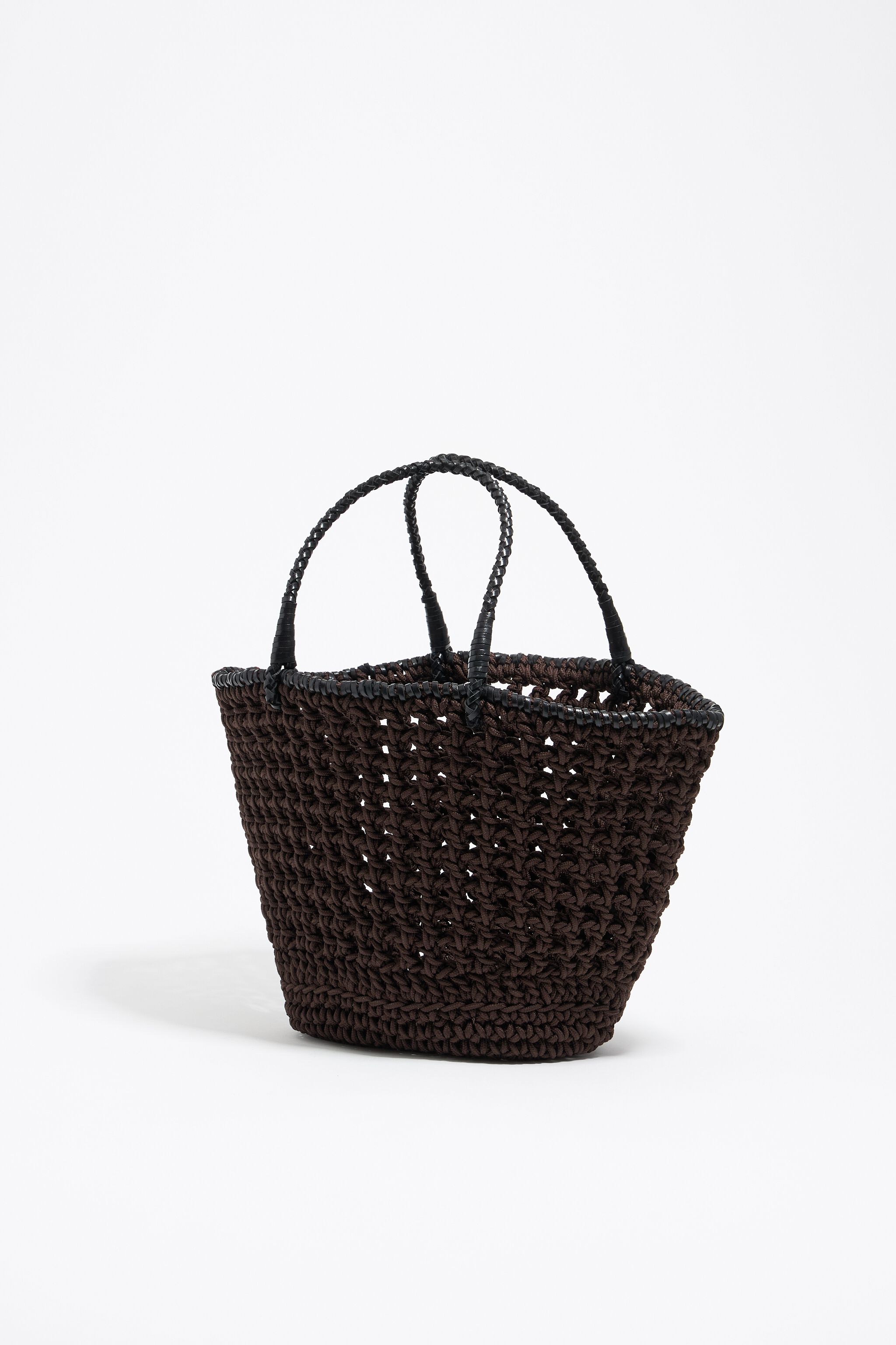 Dark brown plaited leather handbag