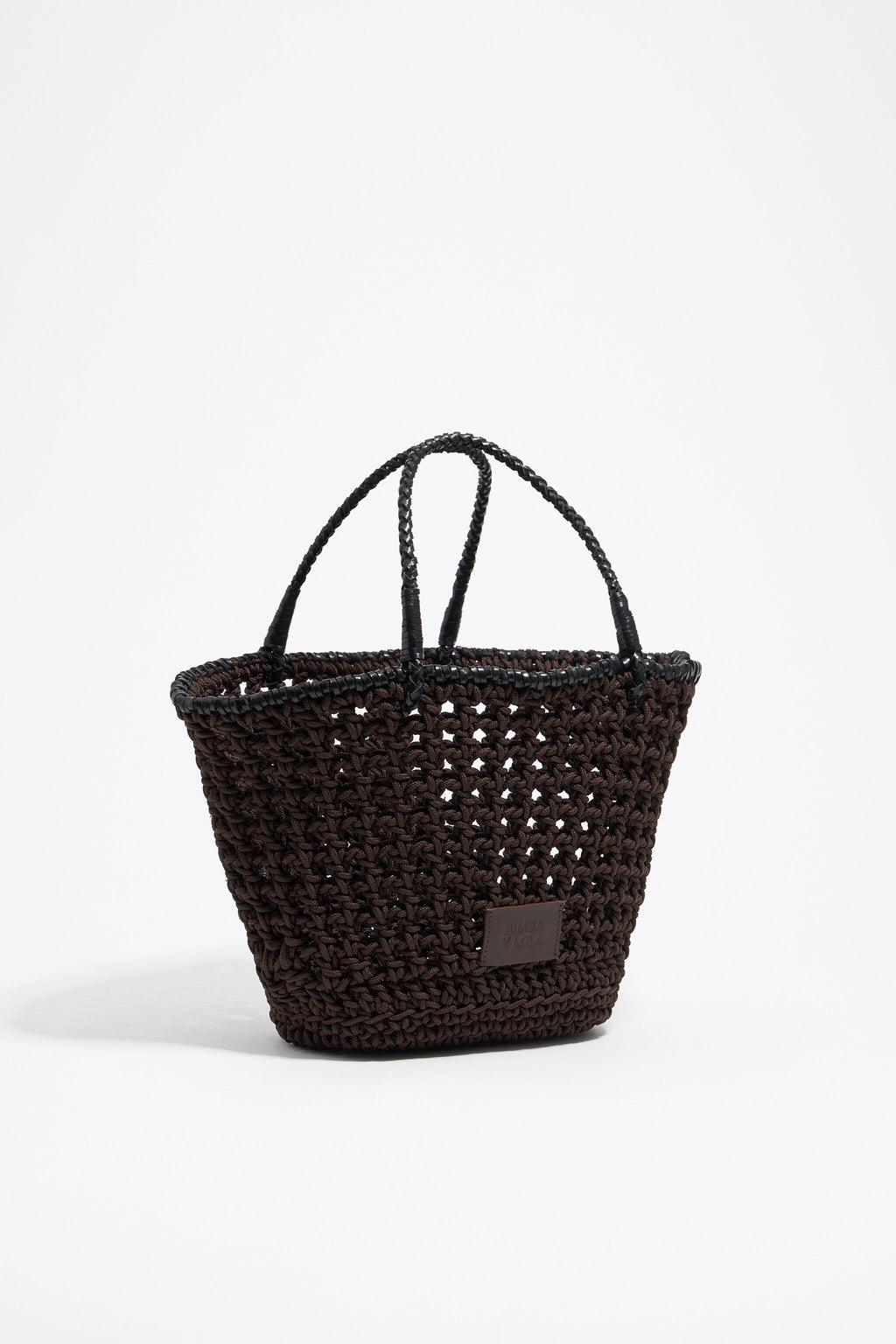 Dark brown plaited leather handbag