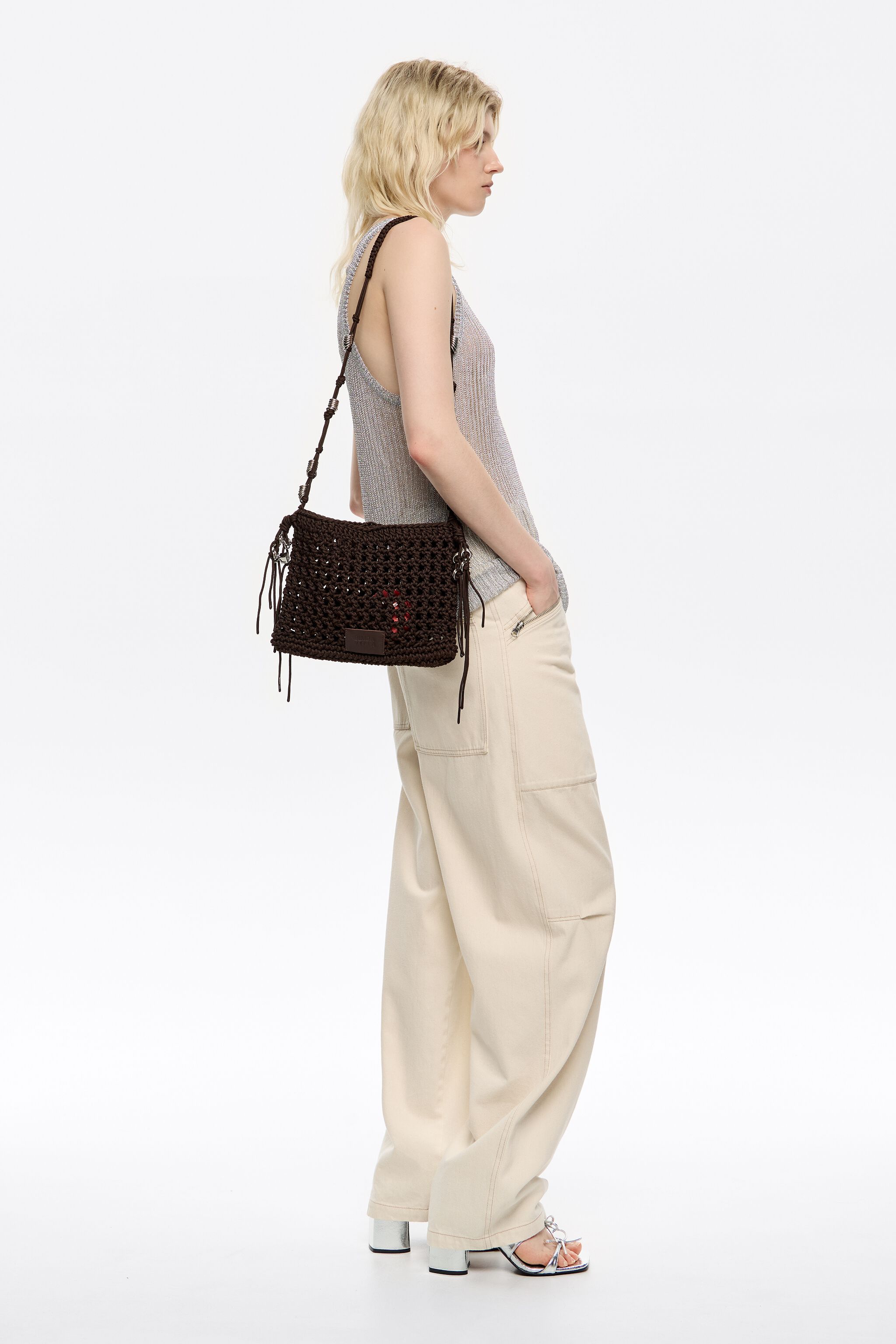 Brown plaited crossbody bag