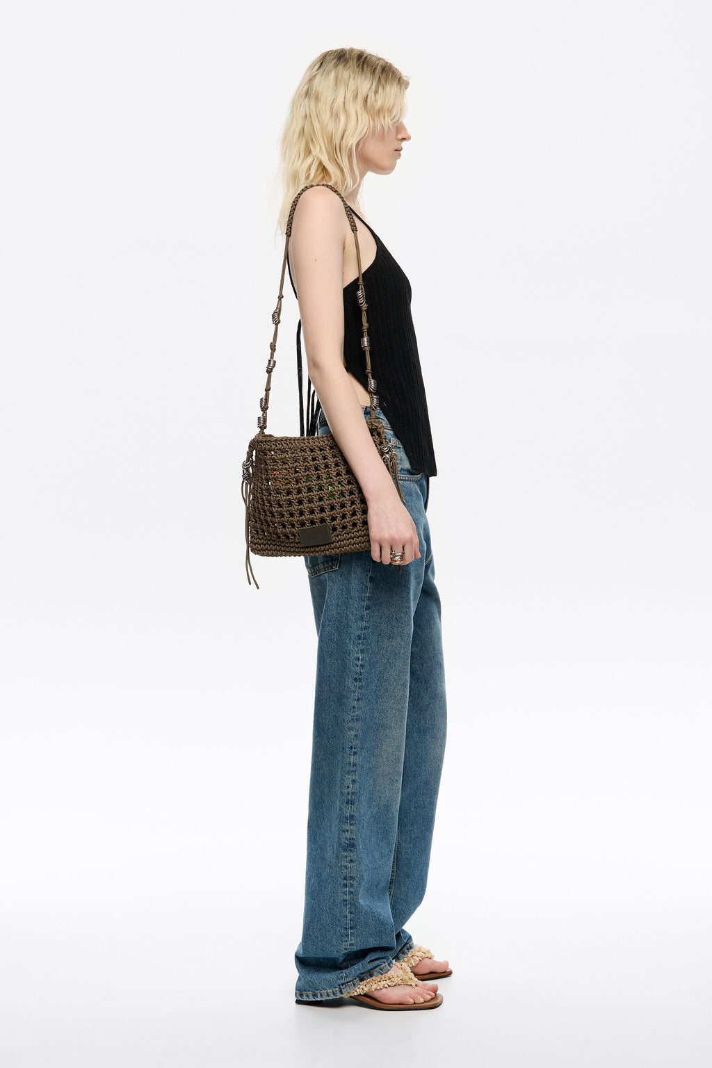 Khaki plaited crossbody bag