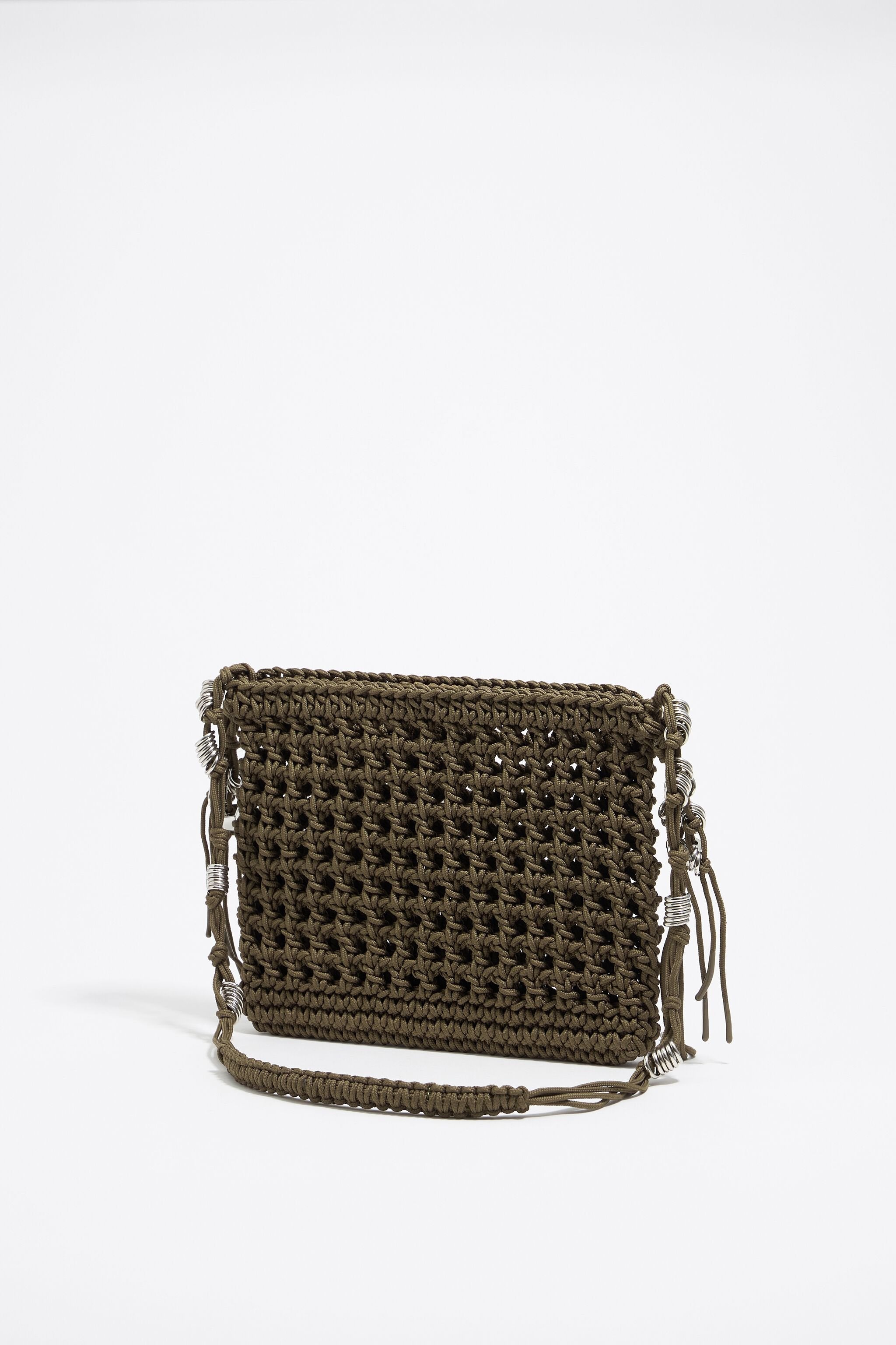 Khaki plaited crossbody bag