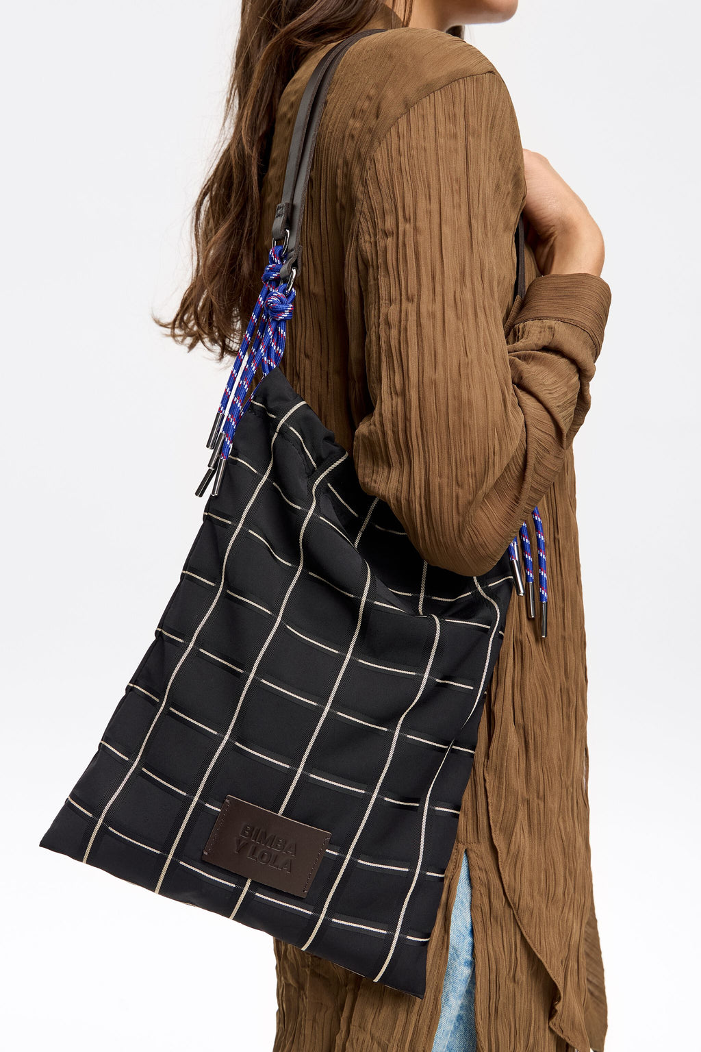 Black checked tote bag