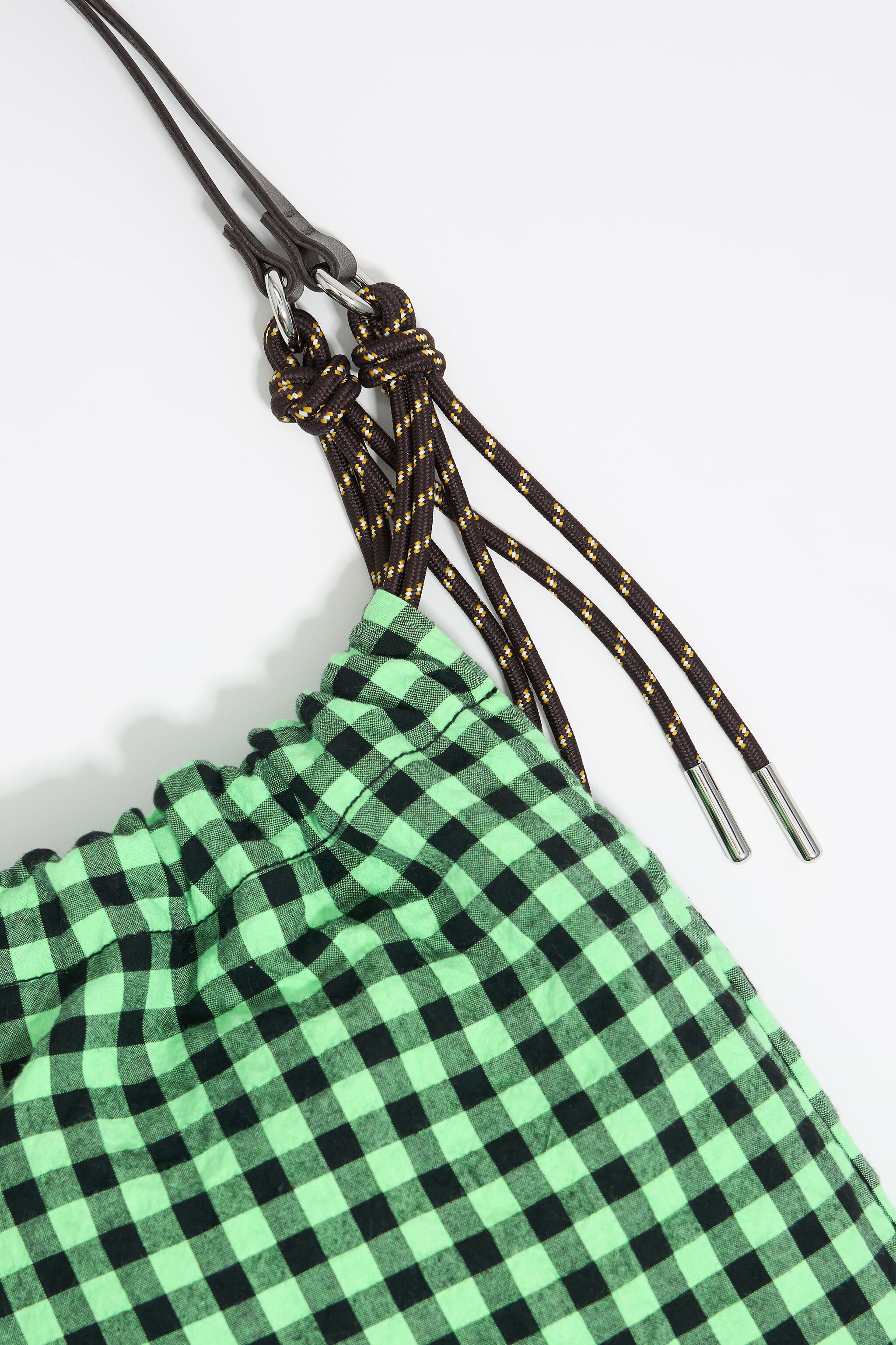 Green checked tote bag
