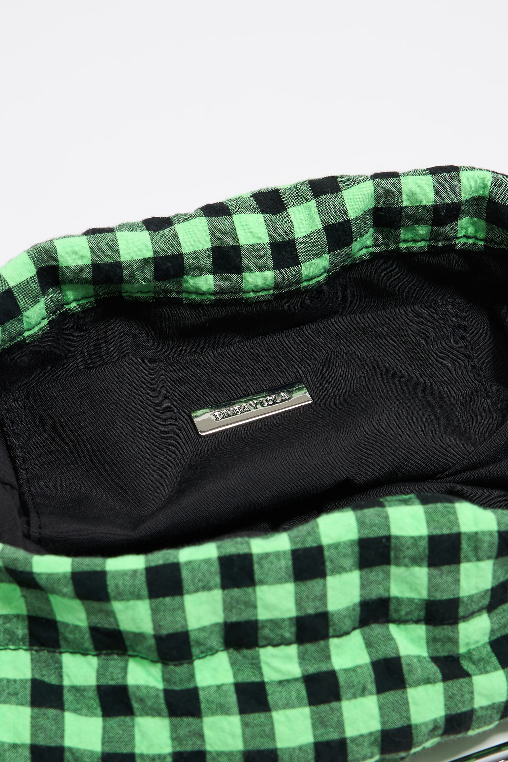 Green checked tote bag