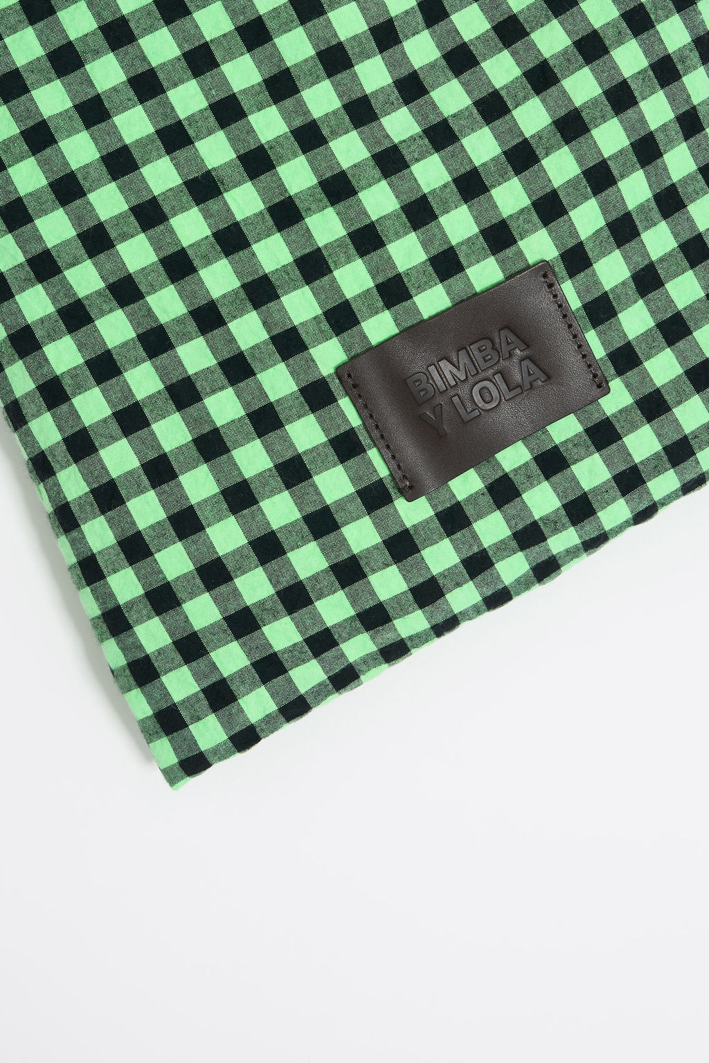 Green checked tote bag