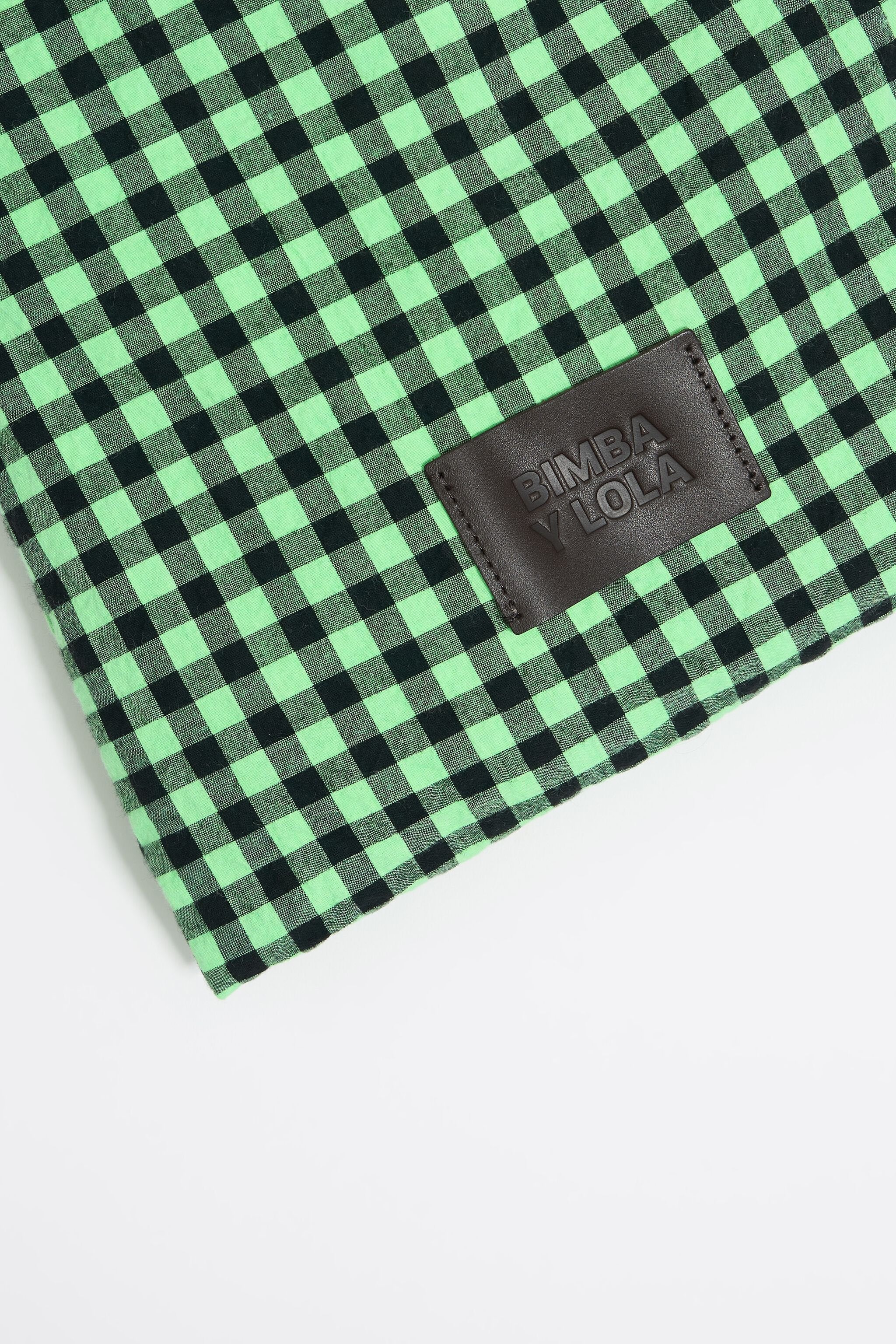 Green checked tote bag