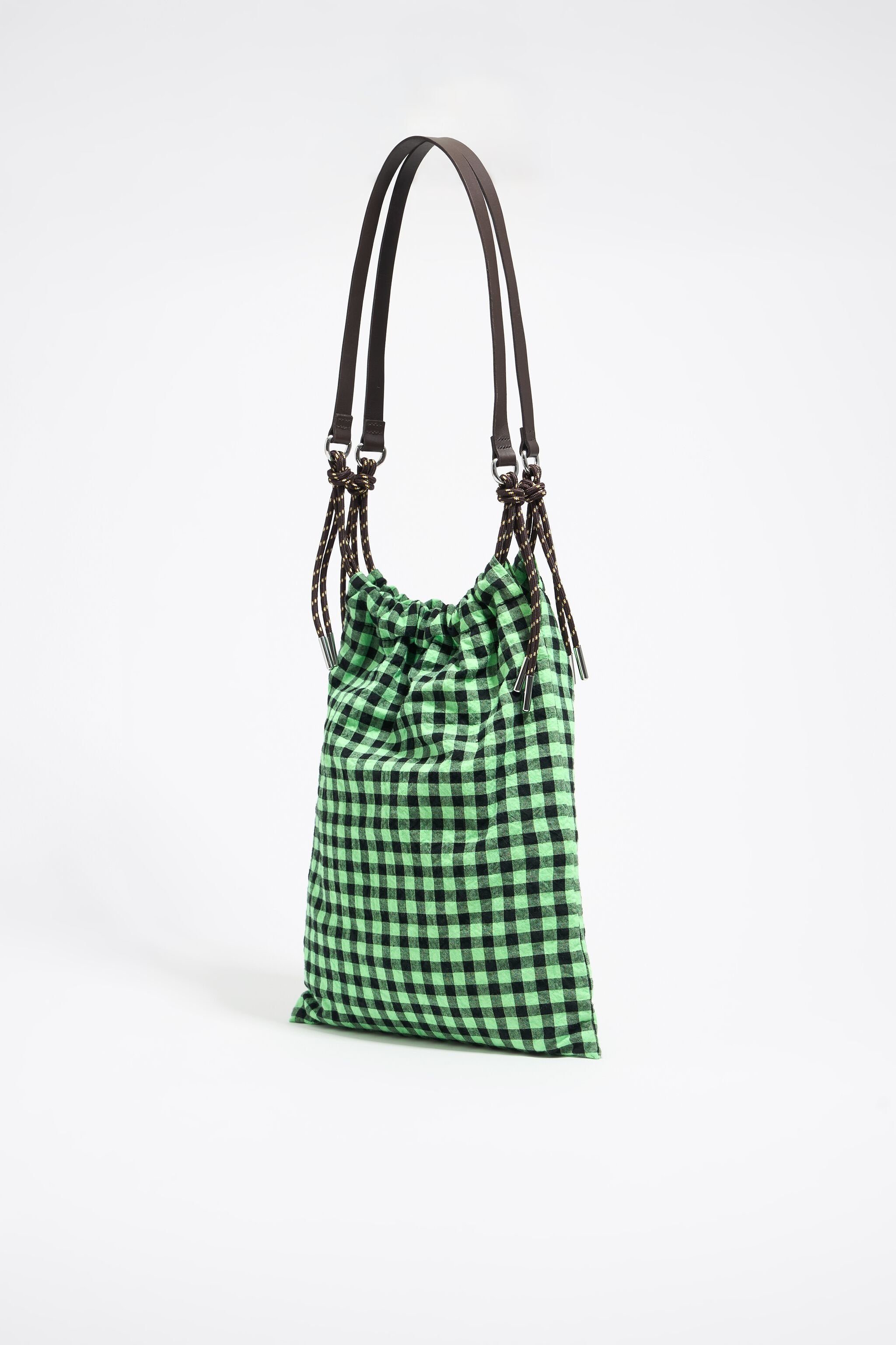 Green checked tote bag